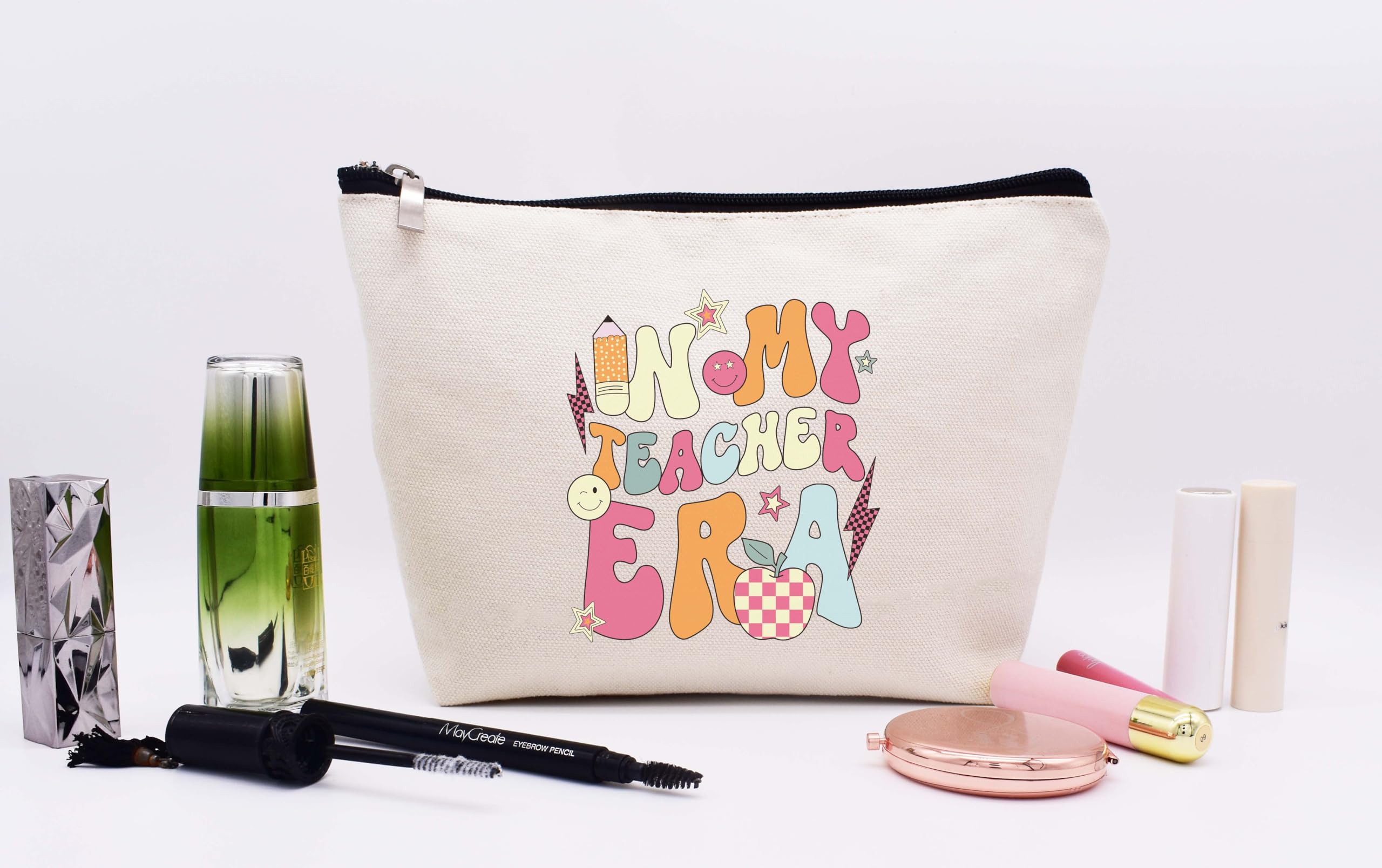 Funny Thanksgiving & Christmas Gift Ideas - Best Teacher Appreciation Makeup Bag, Cosmetic Travel Pouch - Perfect for School, Holidays & Travel - In My Teacher Era
