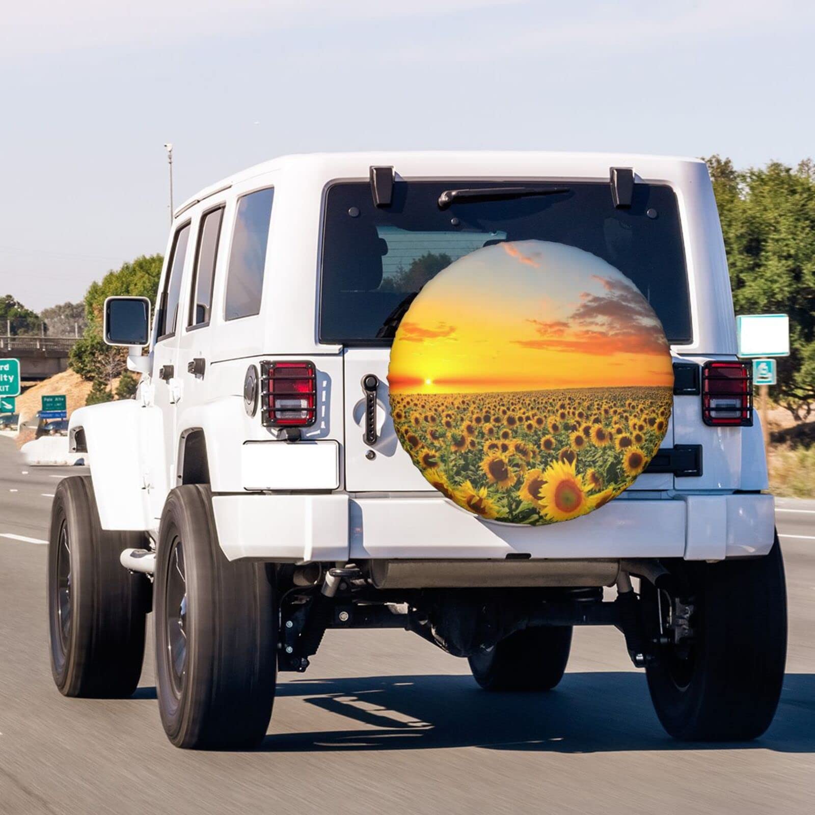 Sunflower Sunset Spare Tire Cover - 14 Inch Dust-Proof Wheel Protector for Trailers, RVs, SUVs & Vehicles | Perfect for Road Trips & Outdoor Adventures