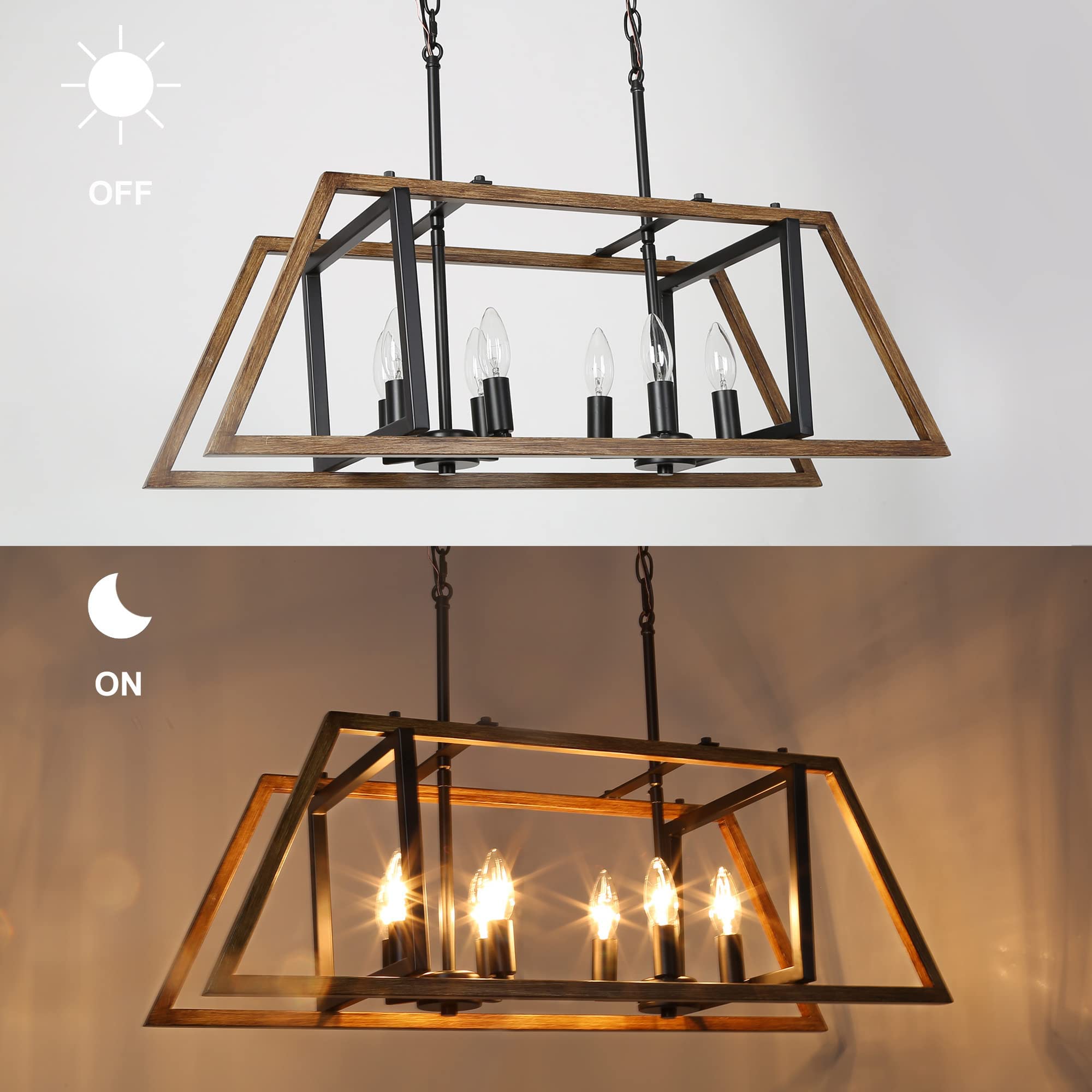 Rustic Farmhouse Chandelier - 8-Light Kitchen Island Pendant Lighting for Dining Room & Farmhouse Decor | Perfect for Country Style Kitchens, Breakfast Nooks, and Rustic Home Interiors