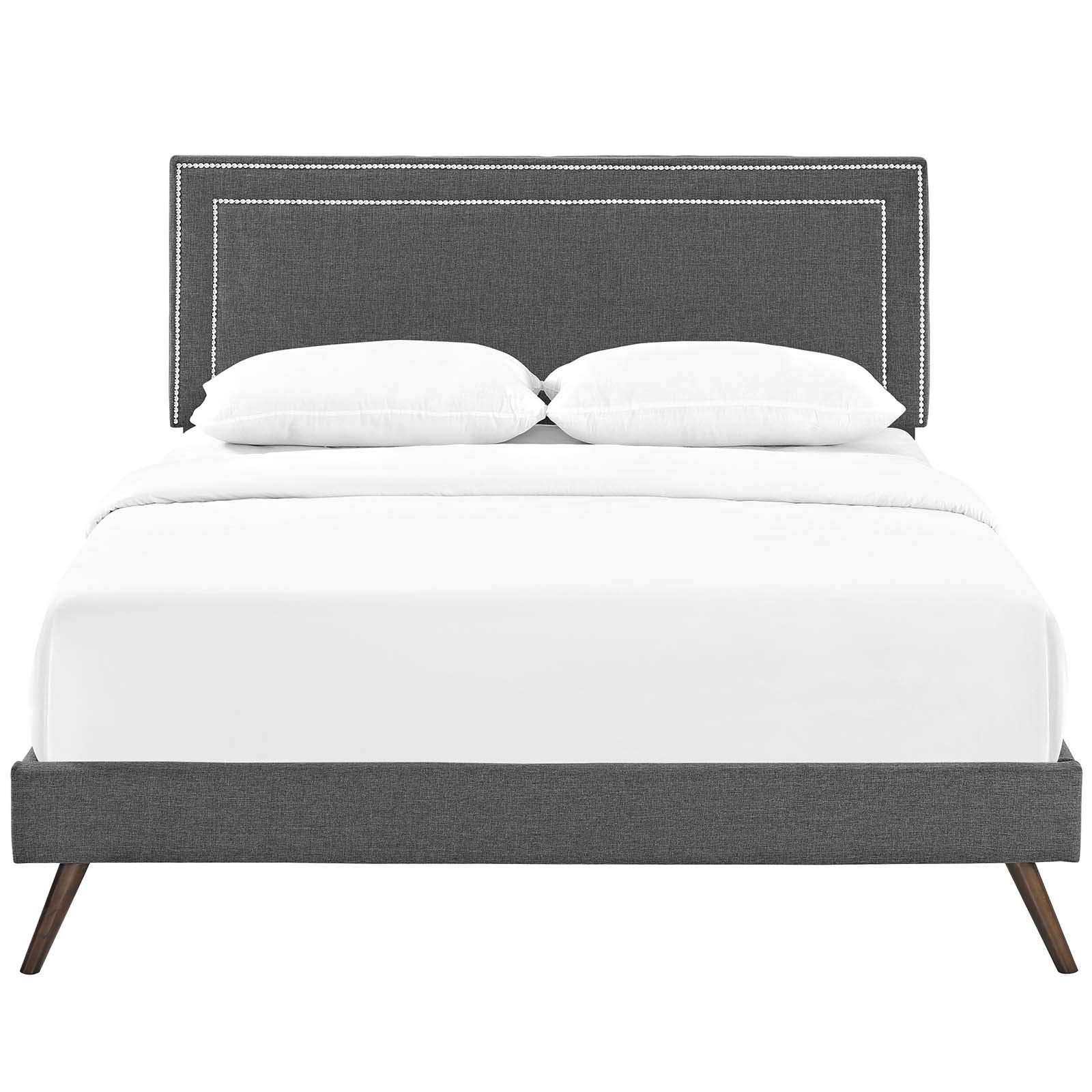 Modern Contemporary Urban Design Queen Size Platform Bed Frame with Fabric Upholstery in Grey - Perfect for Small Spaces, Guest Rooms & Minimalist Bedrooms