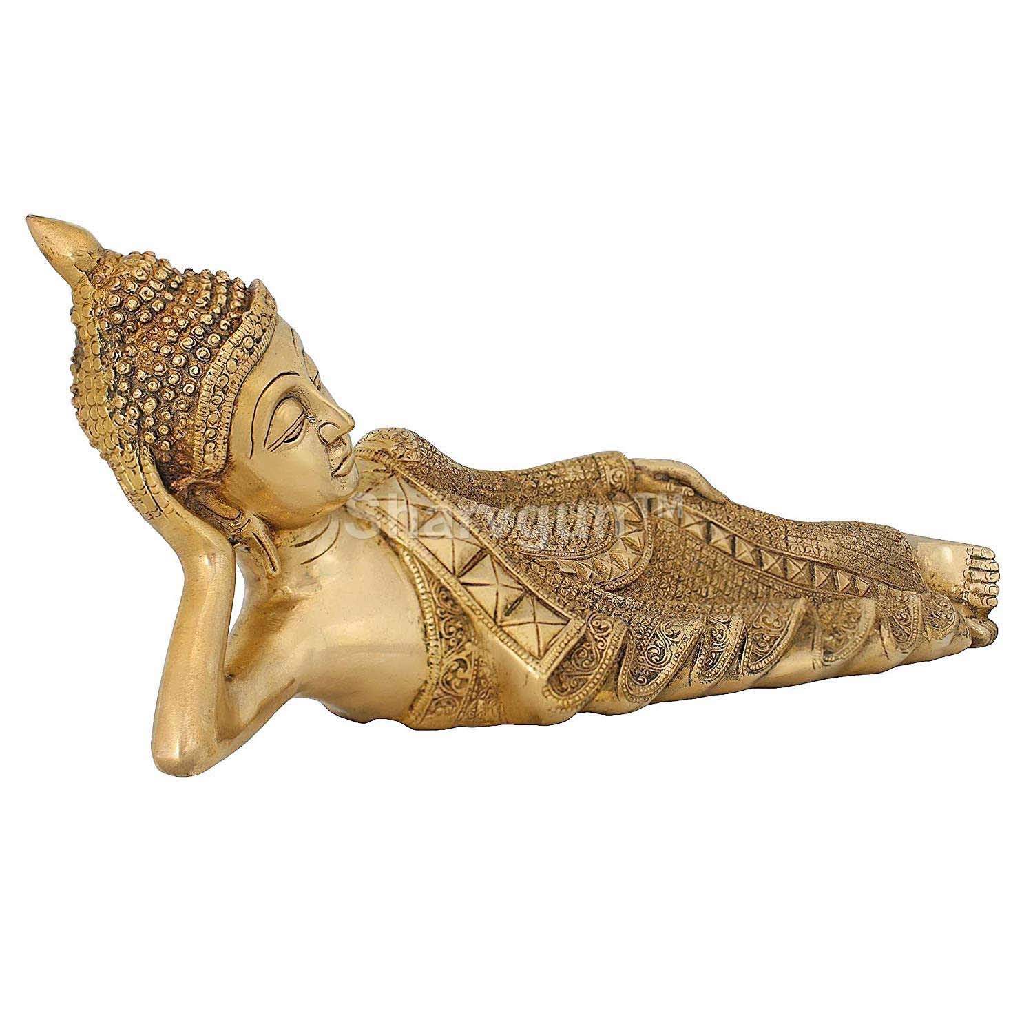 Sharvgun 17-inch Brass Sleeping Buddha Statue - Handcrafted Buddhist Art for Meditation & Home Decor - Perfect Spiritual Gift for Yoga Studios, Zen Gardens & Peaceful Spaces