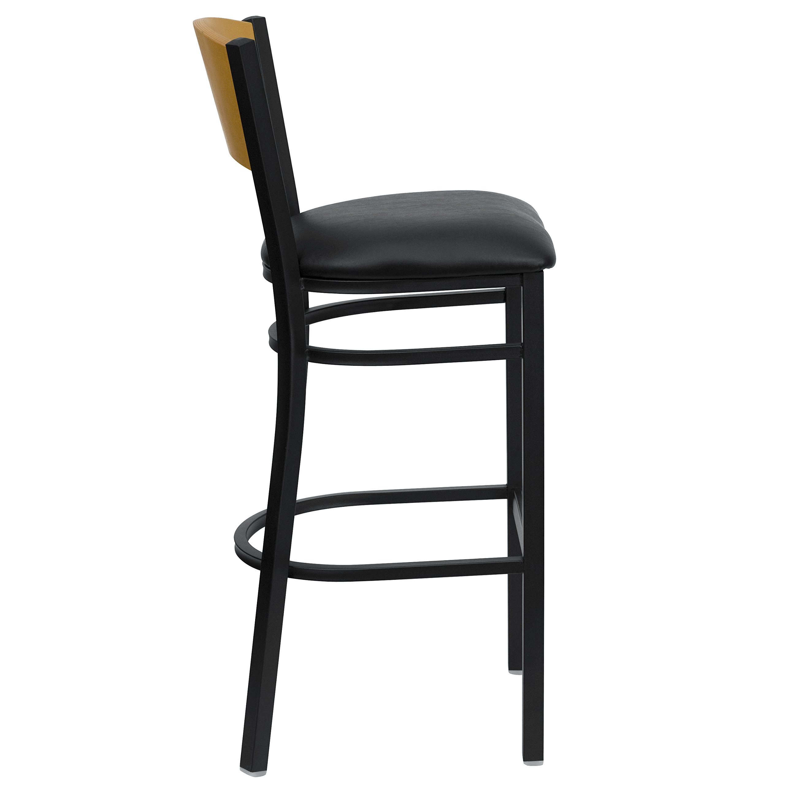 EMMA & OLIVER Black Metal Circle Back Barstool with Wood Back & Black Vinyl Seat - Modern Kitchen Island, Bar Counter, or Dining Room Stool for Home & Restaurant Use
