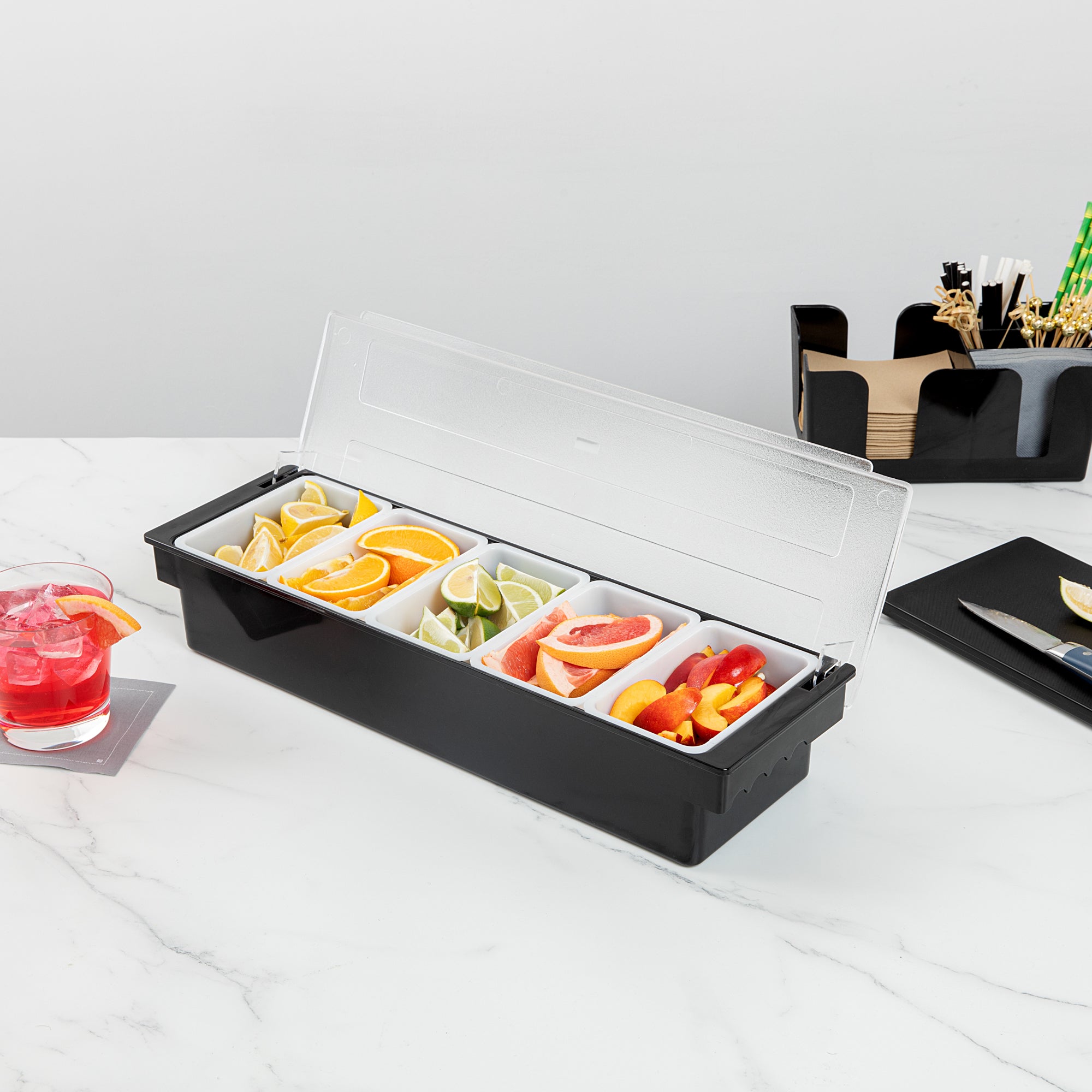 Bar Lux Black Plastic Condiment Caddy - 5 Compartment Organizer (19.5
