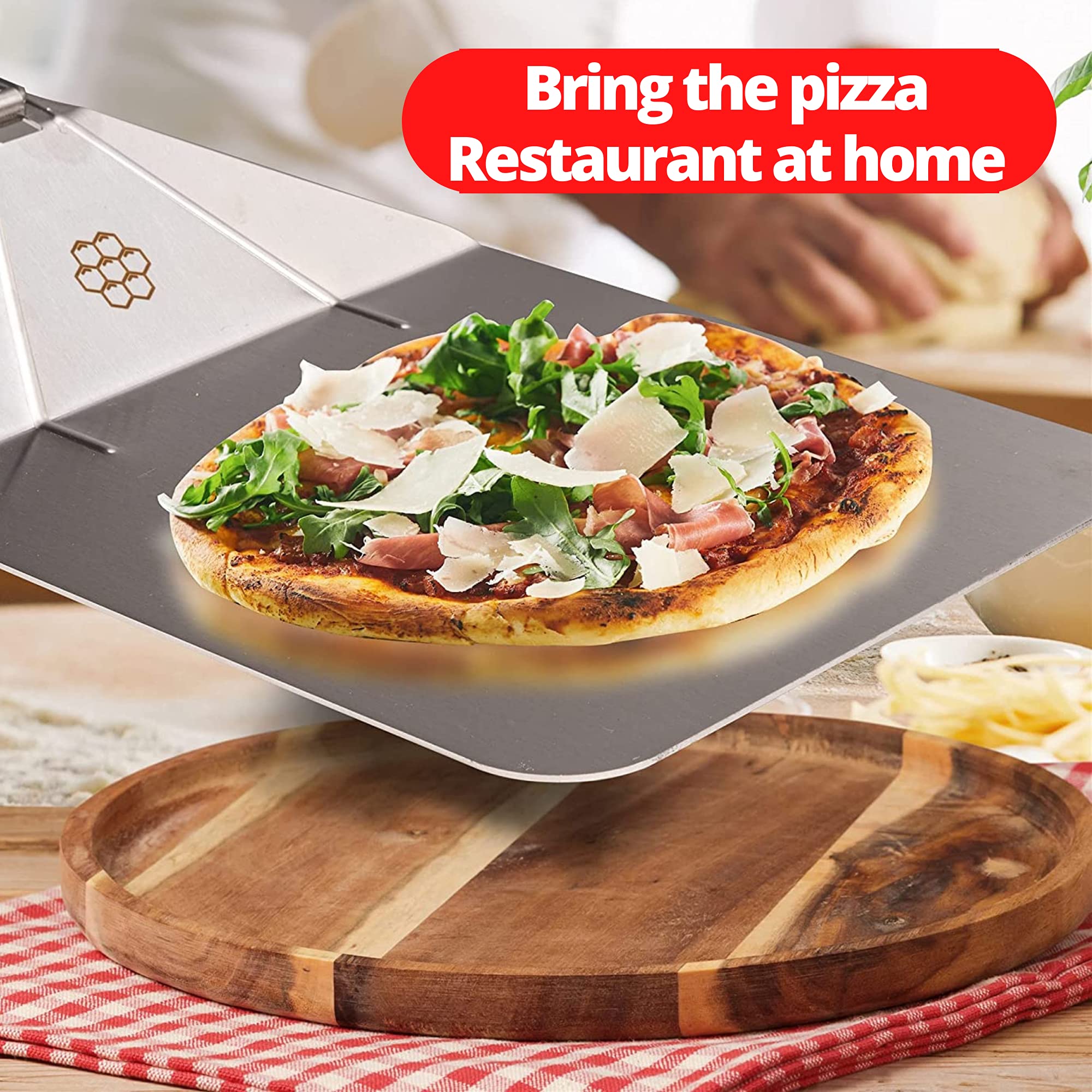 10 Inch Stainless Steel Pizza Peel - Professional Pizza Paddle with Ergonomic Handle & Reinforced Hinges for Wood Fired Oven, Outdoor Grill & Home Kitchen - Perfect for Baking, Serving & Transferring Pizzas
