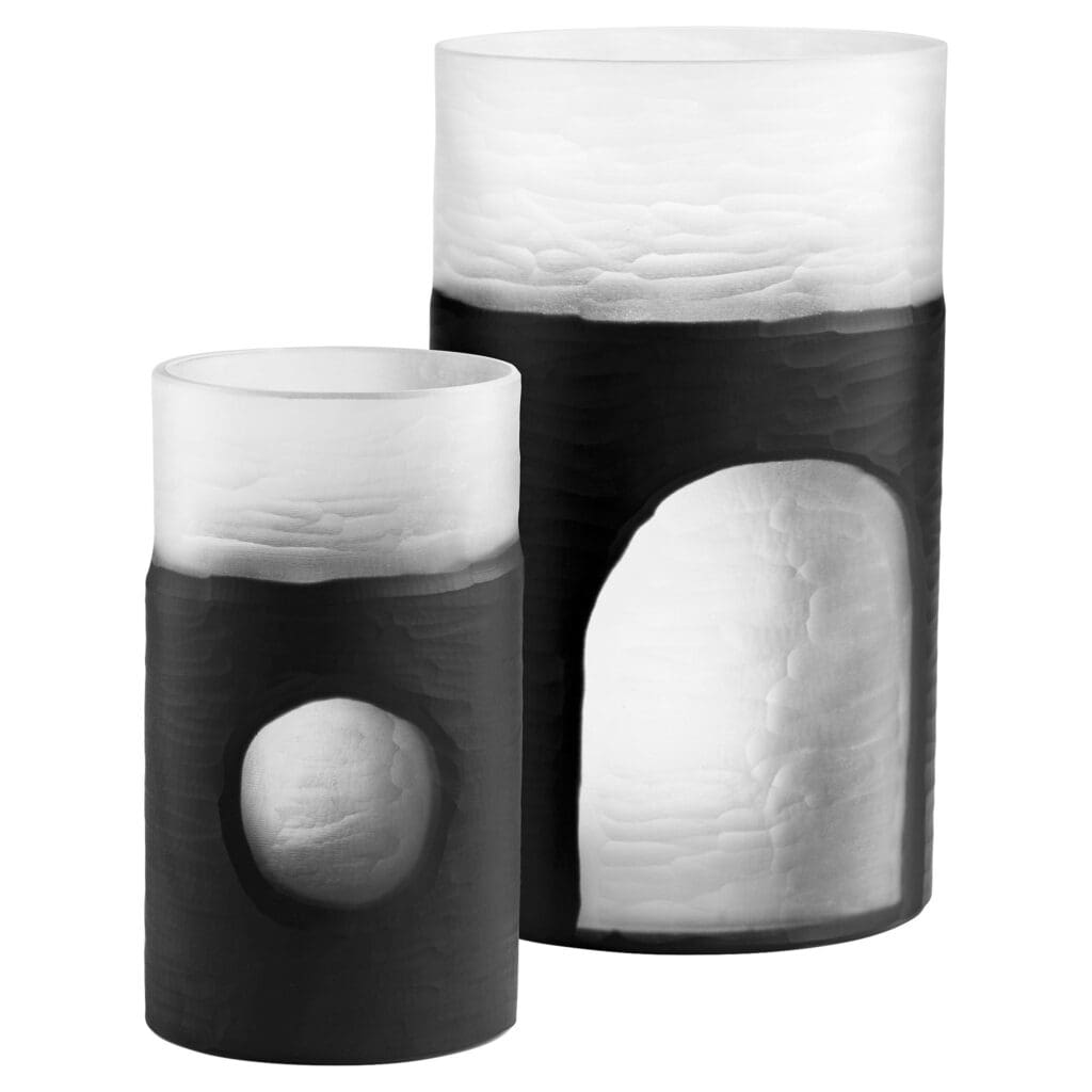 Cyan Design 11256 Ominous Frost Vase Short - Clear & Black Glass Flower Vase for Home Decor, Wedding Centerpiece, and Modern Tabletop Display