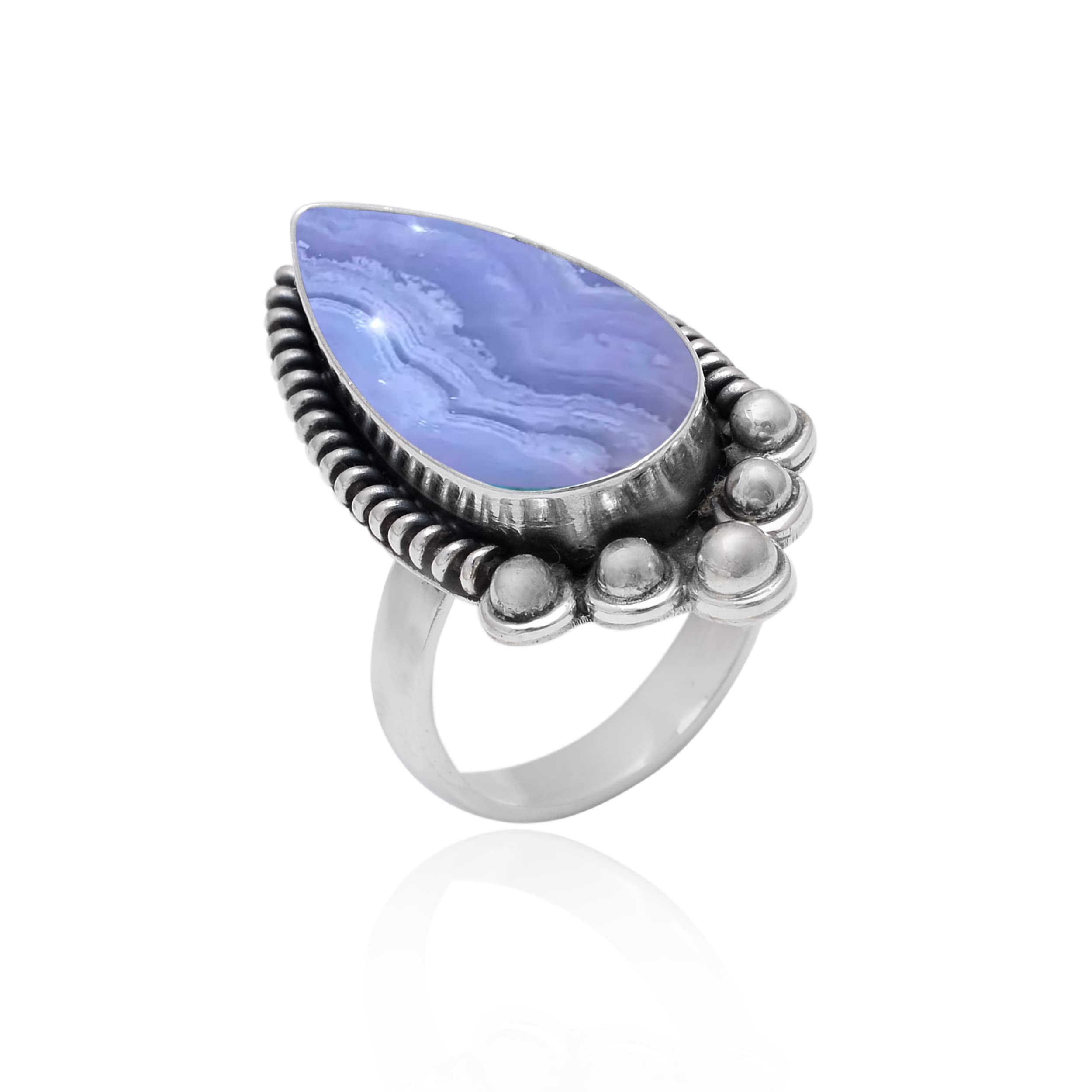 Veracity Jewelry Blue Lace Agate Ring for Women - 925 Sterling Silver Healing Meditation Ring with Natural Gemstone - Elegant Blue White Stone Jewelry Gift for Mom, Wife, Girlfriend - Perfect for Yoga, Spiritual Healing & Special Occasions