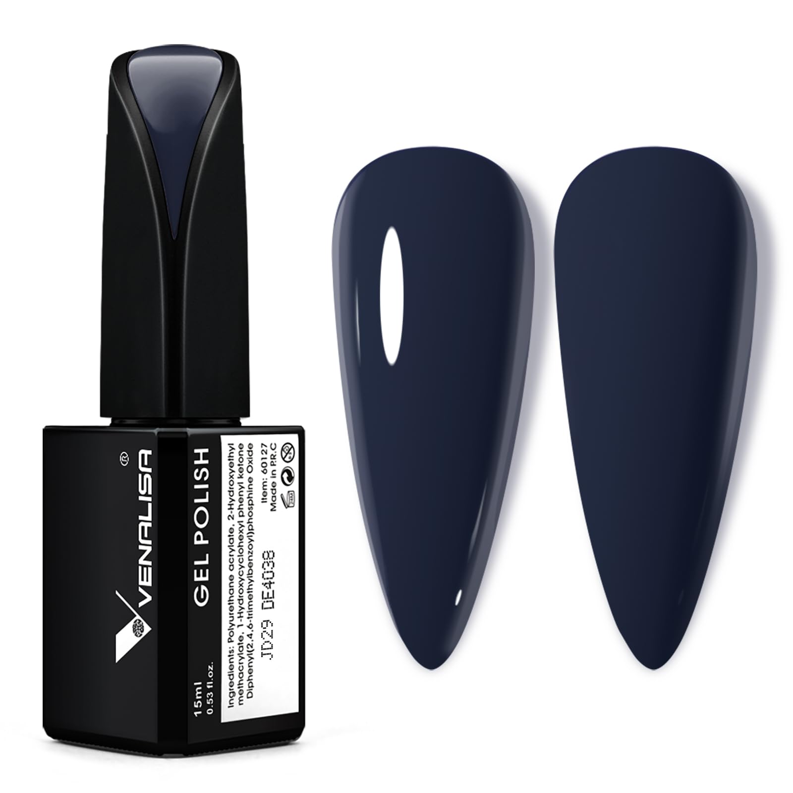 VENALISA 15ml Dark Blue Gel Nail Polish - Midnight Navy Blue Soak Off UV LED Gel Polish for Spring & Summer | DIY Manicure & Salon Nail Art Starter Kit (0.53 oz) - Perfect for Home Use, Parties, Weddings & Special Occasions