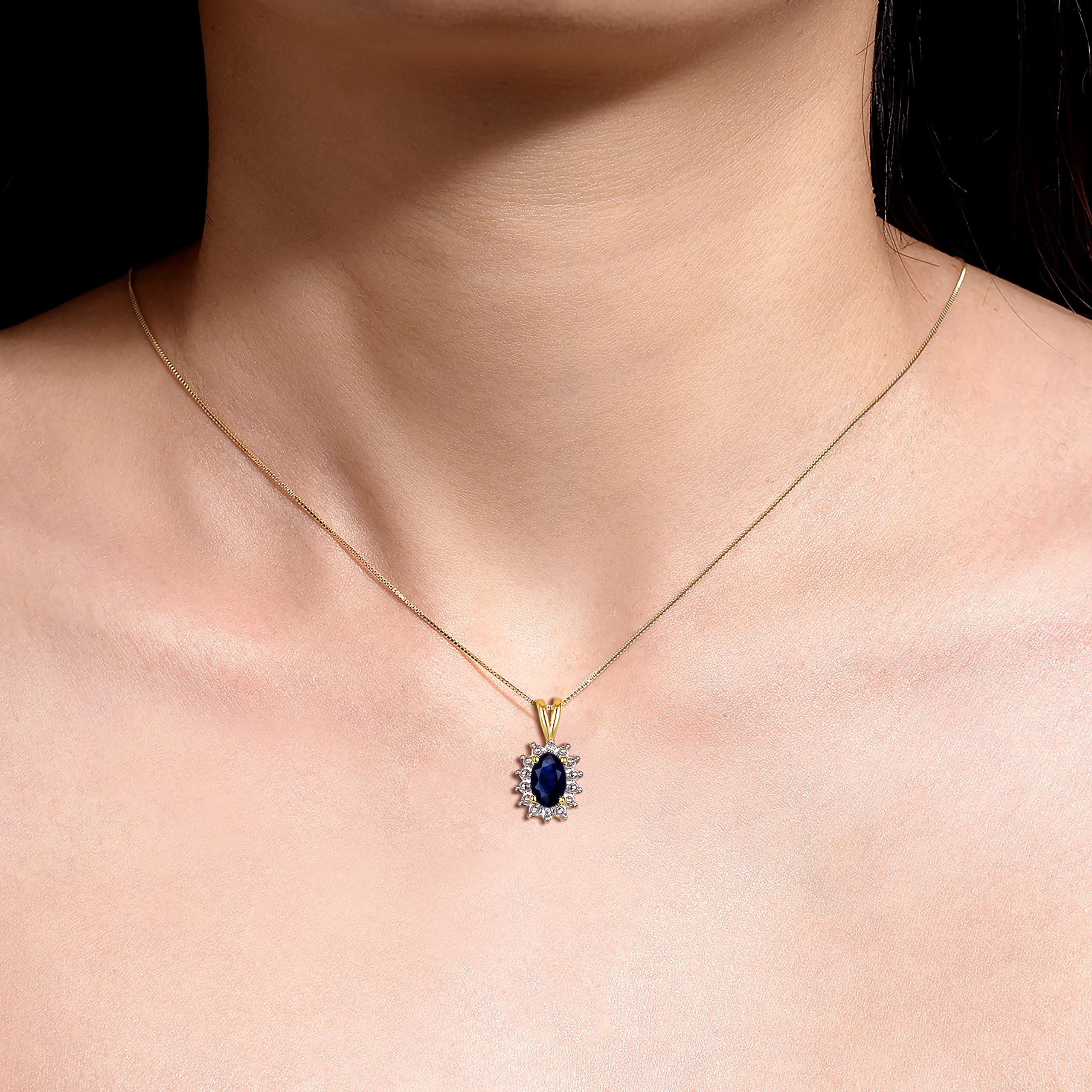 Rylos Women's Yellow Gold Plated Sterling Silver September Birthstone Jewelry Set - 6X4MM Sapphire Ring, Earrings & Pendant Necklace with Gemstones & Diamonds | Perfect Gift for Friends, Birthday & Special Occasions