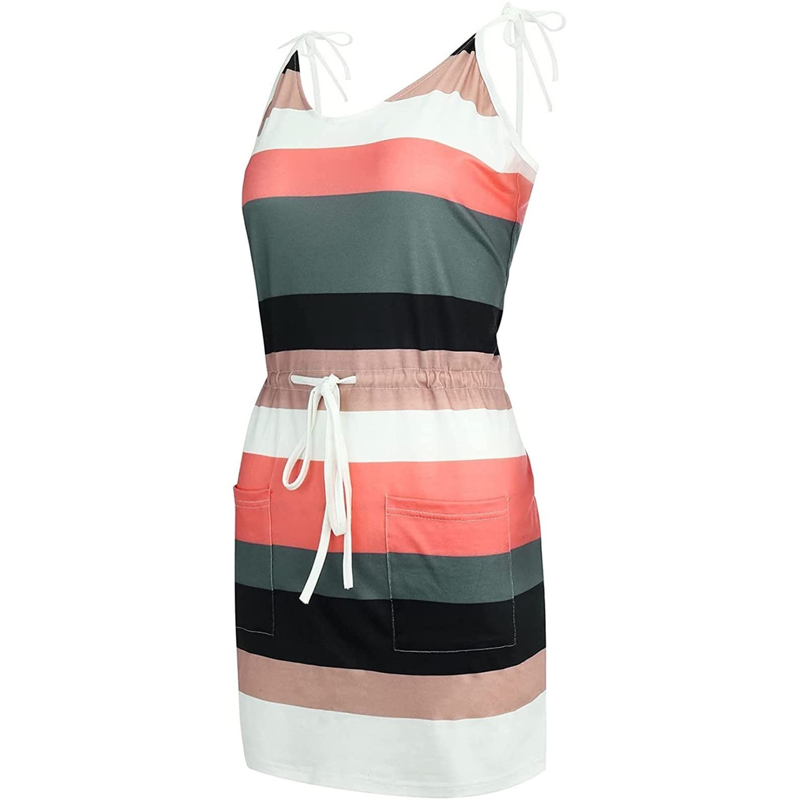 Women's Summer Casual Cocktail Dress with Pockets - Striped Contrast Beach Sun Dress for 2022 | Perfect for Beach Vacations, Pool Parties & Summer Outings