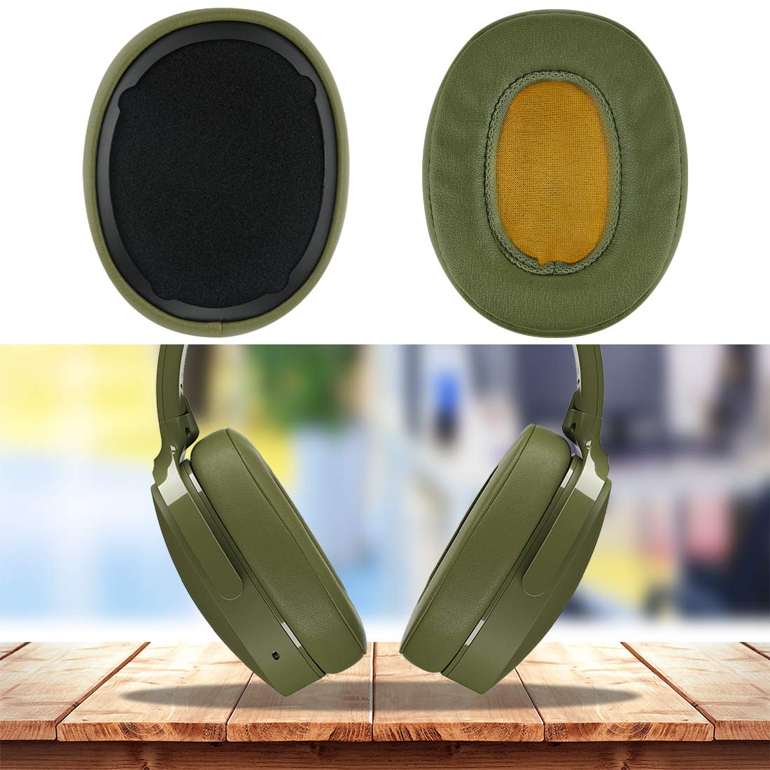 Geekria QuickFit Replacement Ear Pads for Skullcandy Venue Wireless ANC Headphones - Premium Noise Cancelling Earpads Cushions & Ear Cups Cover Repair Parts (Green) - Perfect for Travel, Work & Gaming Comfort