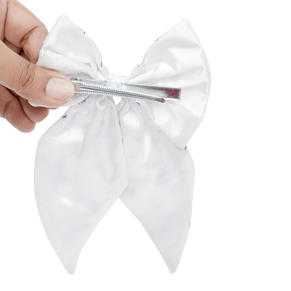 Floral Hair Bow Clip for Women & Girls - Comfortable Anti-Hair Breakage Hair Accessory | Stylish Gift for Birthday, Wedding & Party | Pack of 1 White Ribbon Bow for Everyday Wear & Special Occasions