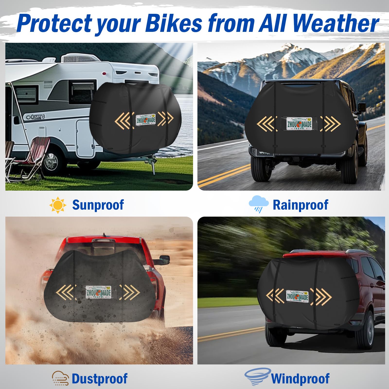 Heavy Duty 840D 2-Bike Hitch Rack Cover - Waterproof Bicycle Transport Cover for Rear Bike Rack - Perfect for Road Trips, Camping & Outdoor Adventures