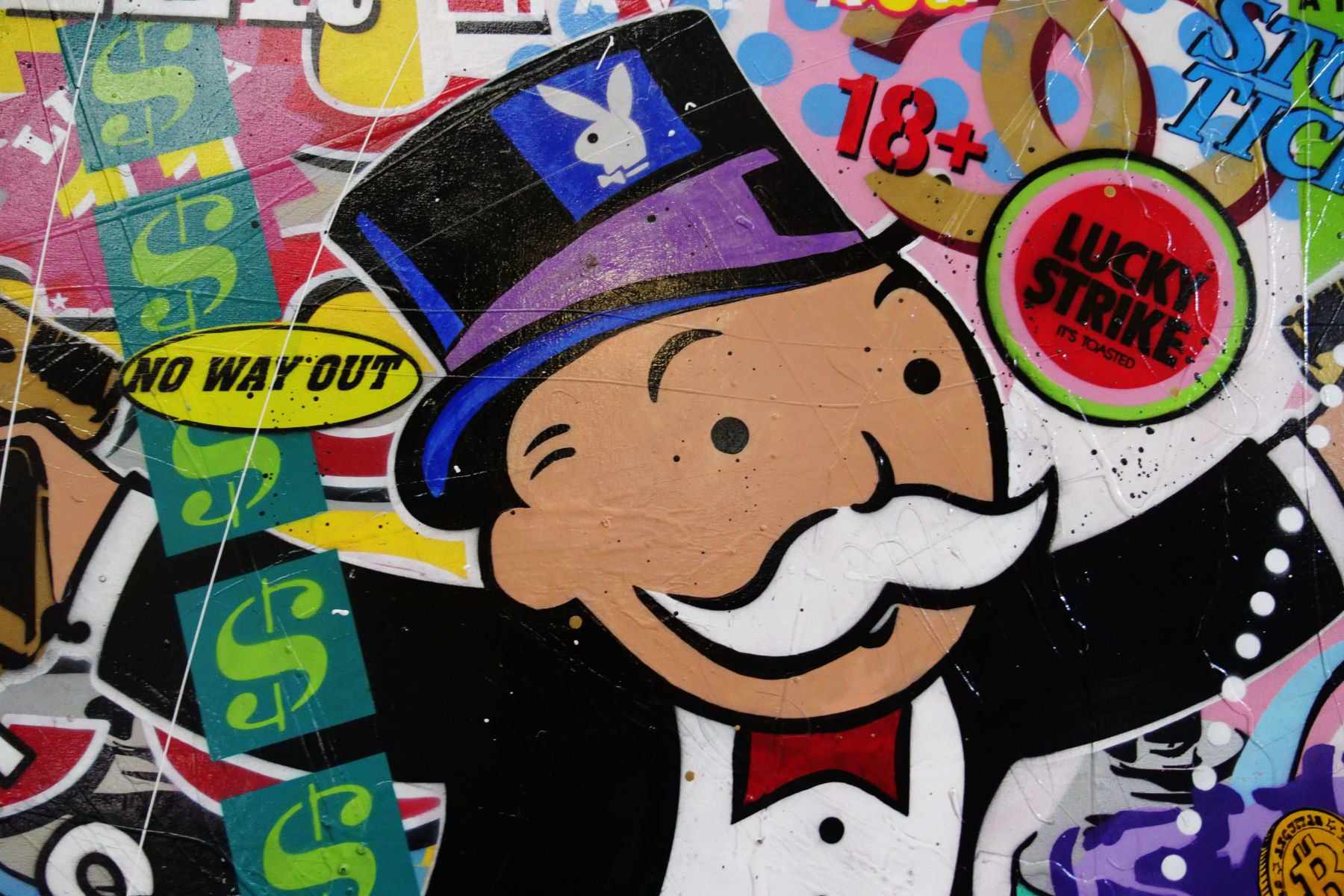 Lucky Strike Monopoly Man Textured Urban Pop Art Canvas Painting - 190cm x 100cm Large Wall Decor for Game Room, Office & Modern Home