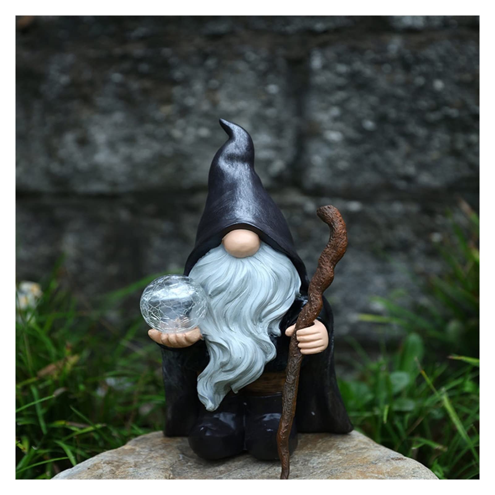 TOMYEUS Solar Garden Gnome Statue with Handheld Wand - Outdoor Resin Dwarf Decoration & Solar Lawn Light - Perfect for Garden, Yard, and Patio Decor