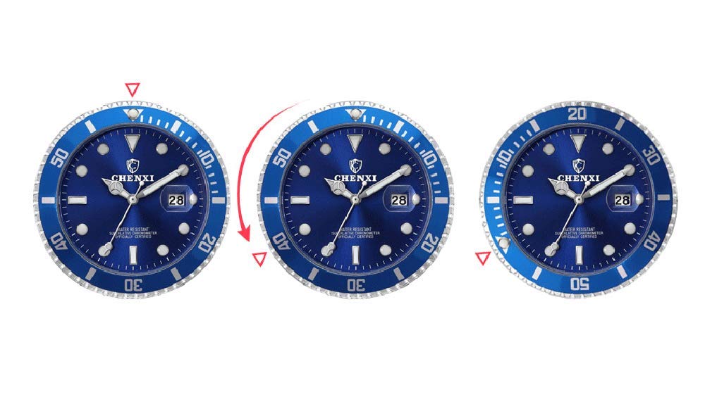 MASTOP Men's Rotatable Bezel Blue Dial Luminous Watch - Gold Stainless Steel Band Waterproof Analog Quartz Watch for Diving, Swimming & Outdoor Activities