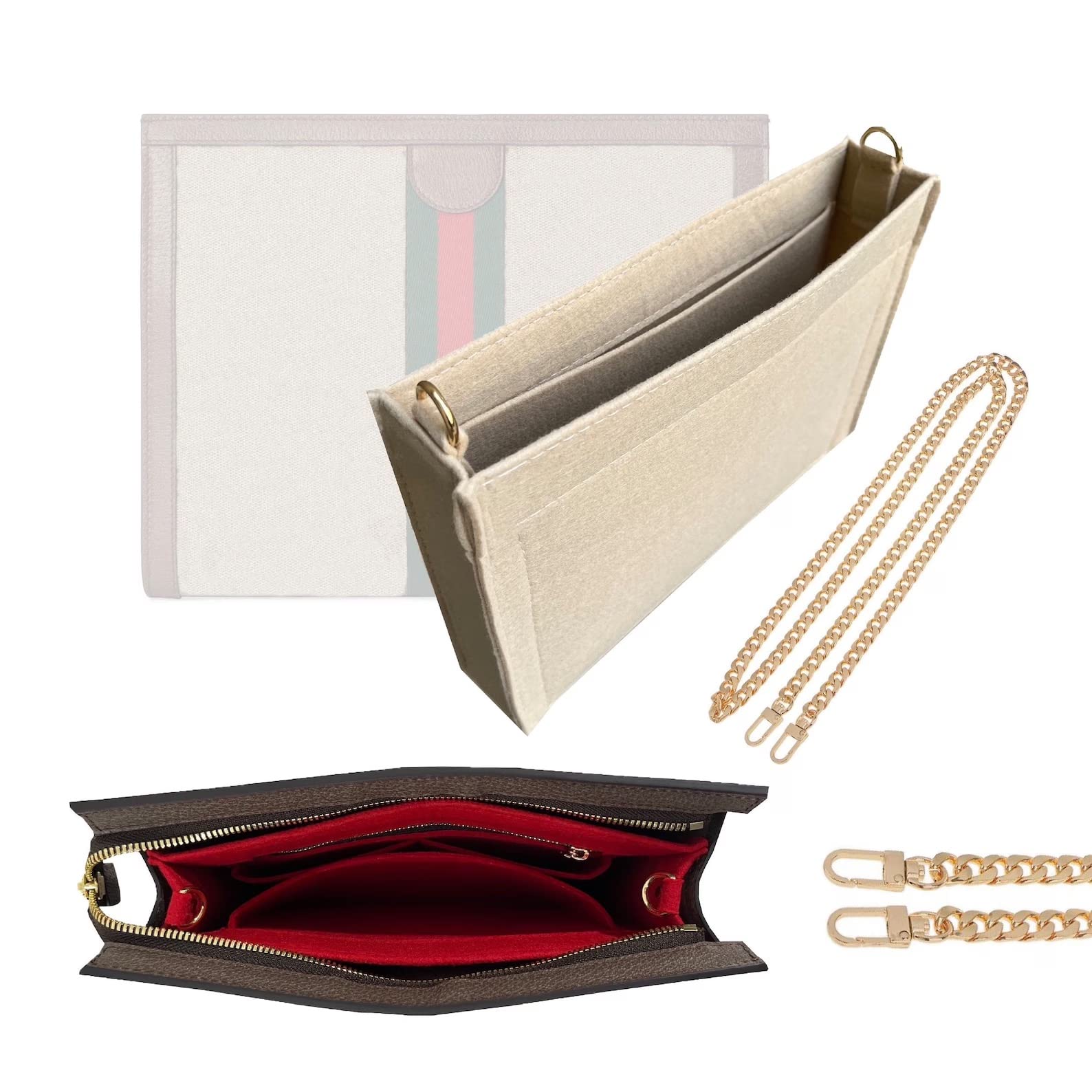 Ophidia Pouch Conversion Kit with Chain - Premium Felt Insert with Grommets & O Rings - Beige Crossbody Bag Accessory for Women | Perfect for Everyday Use, Travel & Fashion Outfits