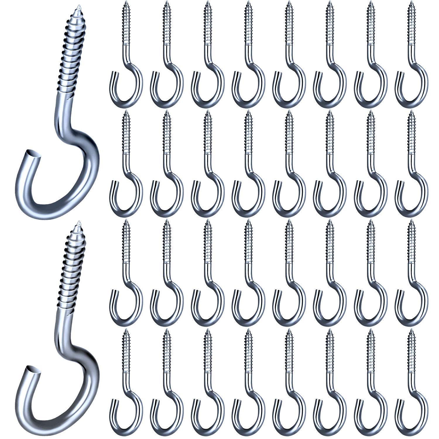 Mudder Christmas Light Hooks - 30 Pack Silver Screw Hooks for Outdoor String Lights, Fairy Lights, Ceiling & Garage Decor - Perfect for Christmas, New Year Party & Home Decoration