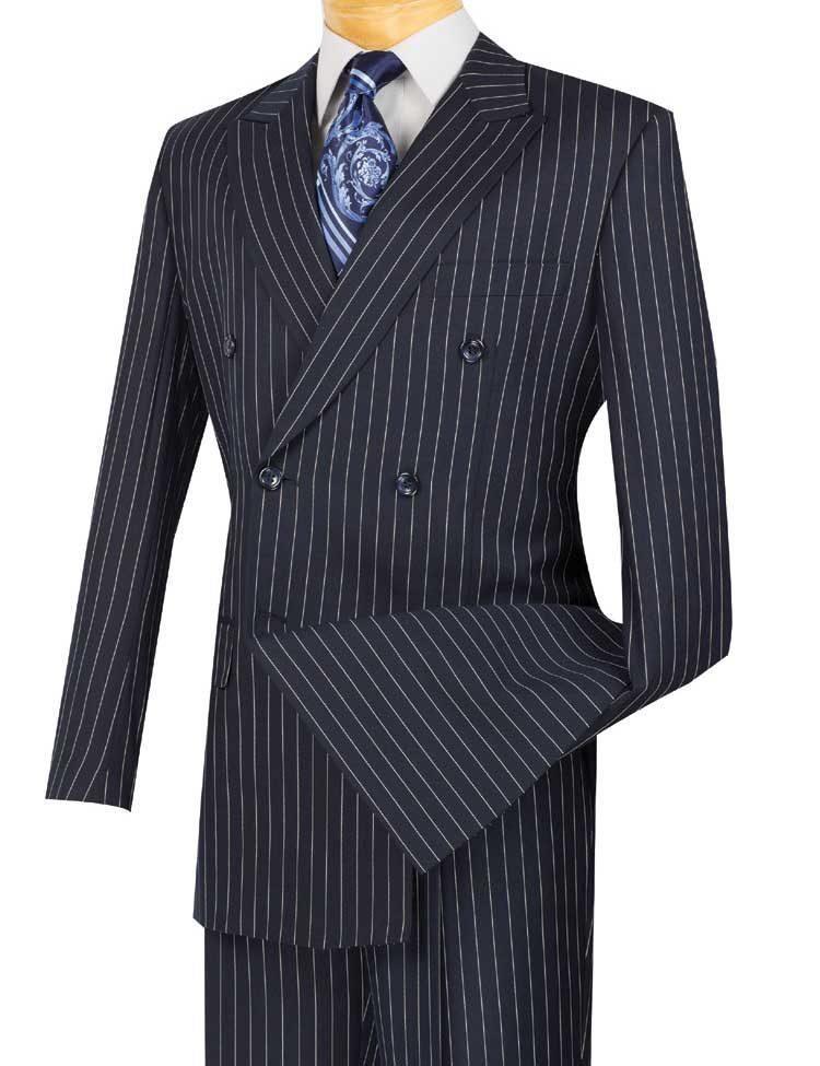 Banker Collection Men's Double Breasted Pinstripe Navy Suit - Premium Business Formal Attire for Office, Weddings & Special Events