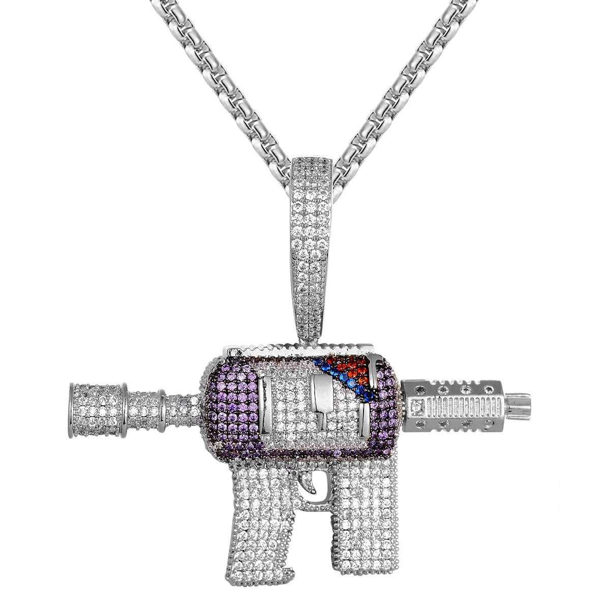 AK-47 Machine Gun Purple Lean Drank Syrup Silver Pendant for Men - Hip Hop Jewelry, Rap Accessories, Streetwear Fashion (Perfect for Rappers, Music Lovers & Urban Style)