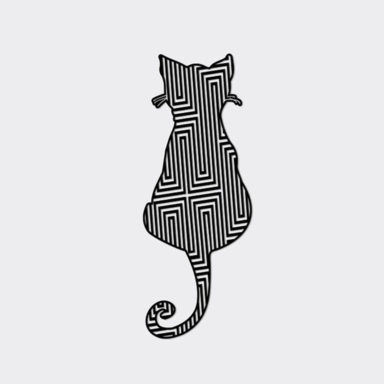 LaModaHome Black Metal Wall Art Cat Labyrinth Decor - Modern Indoor & Outdoor Wall Hanging for Living Room, Bedroom, Kitchen, Bathroom - Perfect for Home, Office, and Garden Decoration