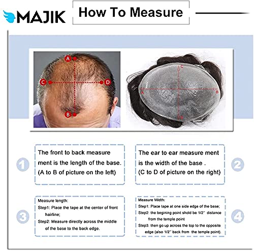 Majik Human Hair Wig Patch Toupee for Men - Dark Brown 9x7 - Works with Clips, Glue or Tape | Natural Looking Hair Replacement for Thinning Hair & Bald Spots | Perfect for Daily Wear, Special Occasions & Confidence Boost