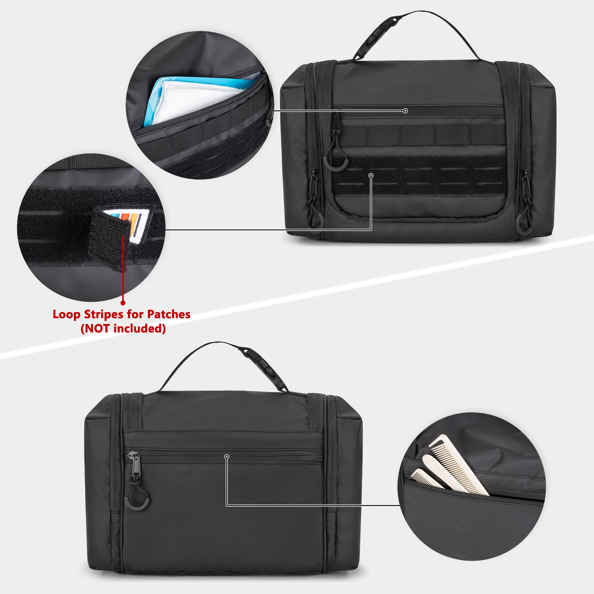 **Tactical Hanging Toiletry Bag for Men - Large Travel Shower Bag & Hygiene Organizer - Waterproof Dopp Kit for Camping, Hiking, Gym & Outdoor Adventures - Black**