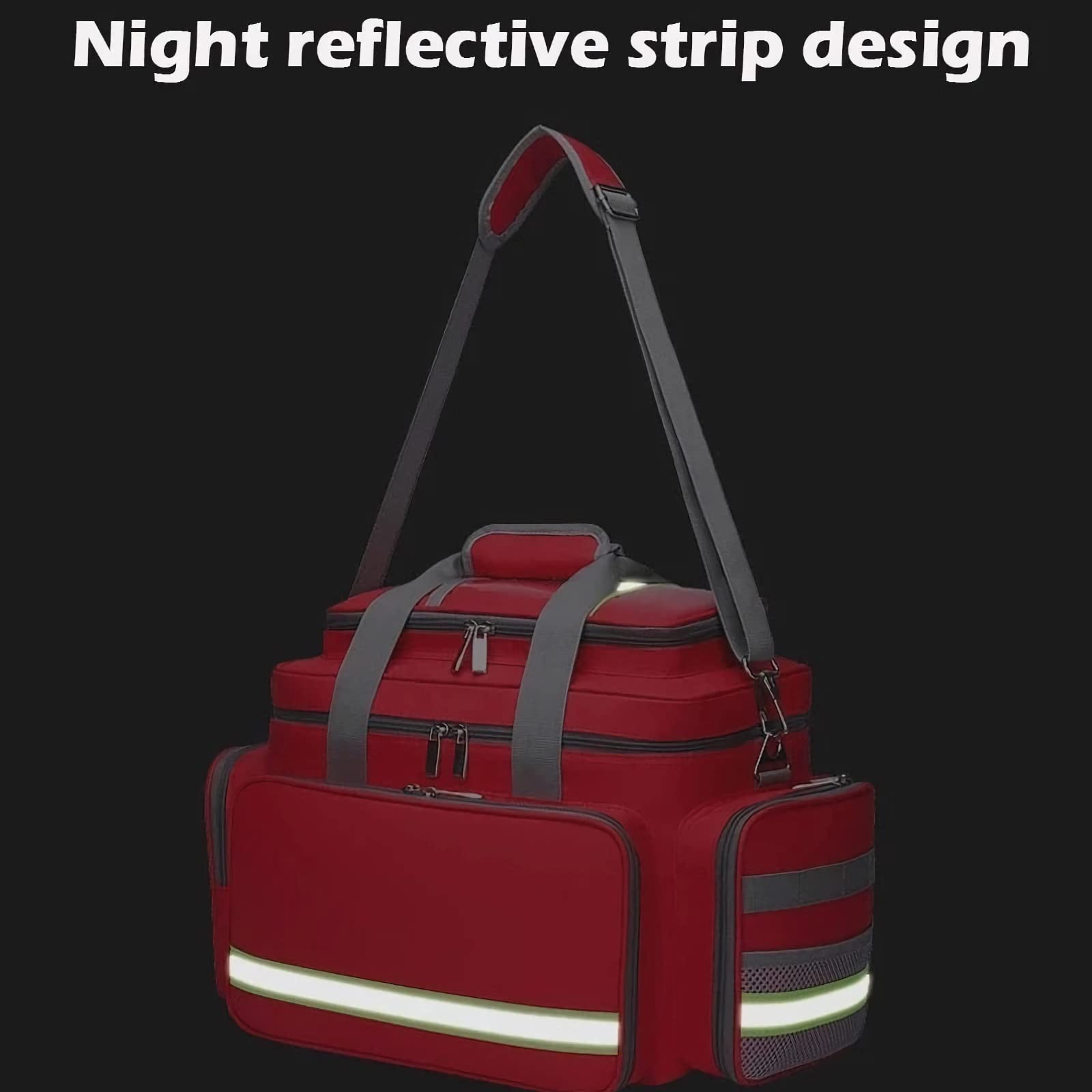 First Aid Kit Bag - Large Capacity Waterproof Emergency Medical Bag with Reflective Strips & Multiple Pockets for Outdoor, Travel, Camping, Hiking - Empty First Responder Rescue Pouch (Only Bag)