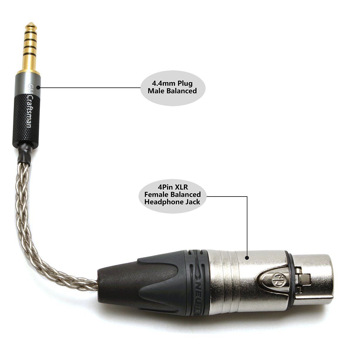 GUCraftsman 4-Pin XLR Female to 4.4mm Male Balanced Audio Adapter - Professional Studio & Hi-Fi Equipment Connection for Headphones, Microphones, and Audio Interfaces
