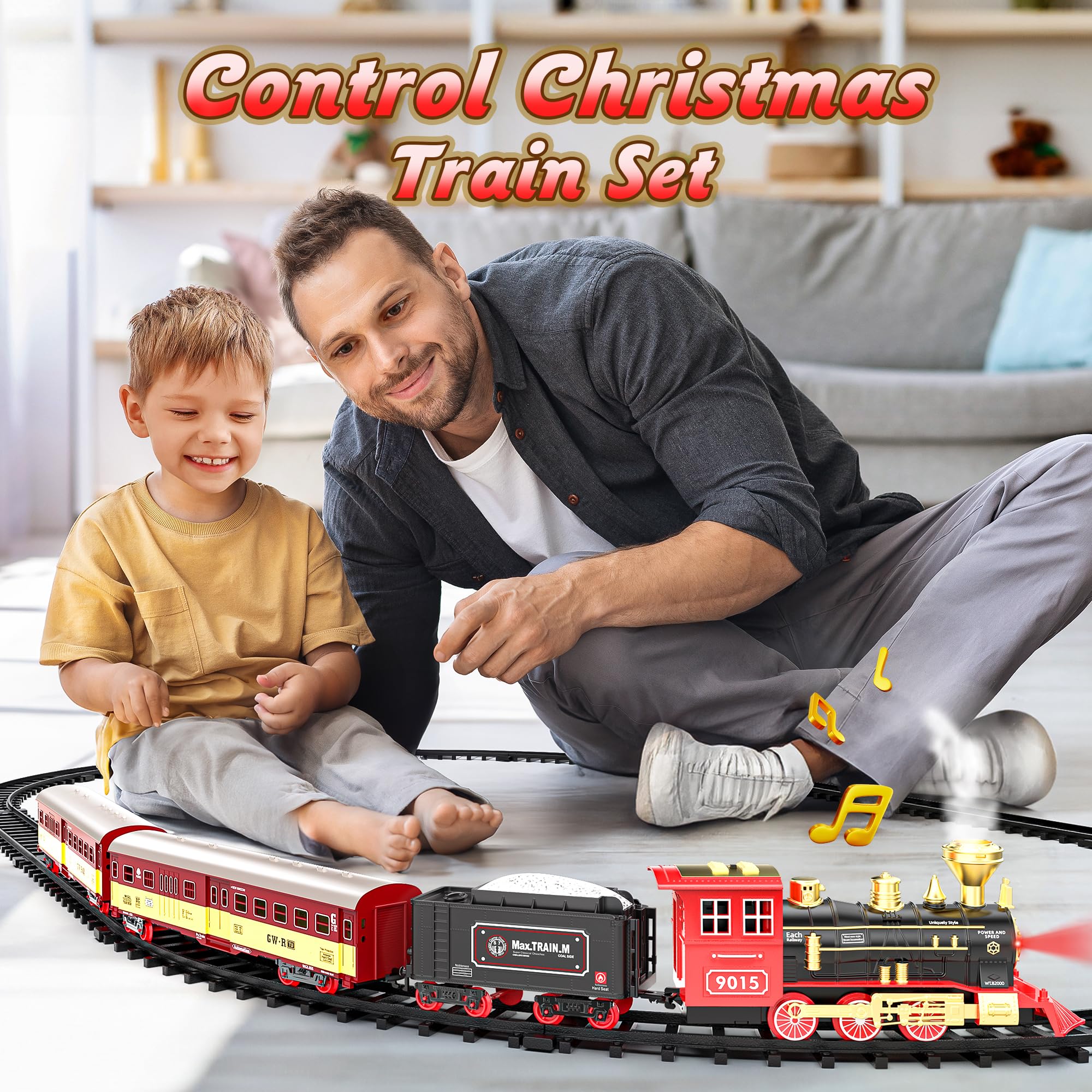 Hot Bee Christmas Train Set for Toddlers 2-4 Years - Electric Steam Locomotive Toy with Lights, Sounds & Spray - Easy Setup Holiday Train for Around Christmas Tree - Perfect Gift for Kids Ages 4-8 (Great for Holiday Decorations & Family Playtime)