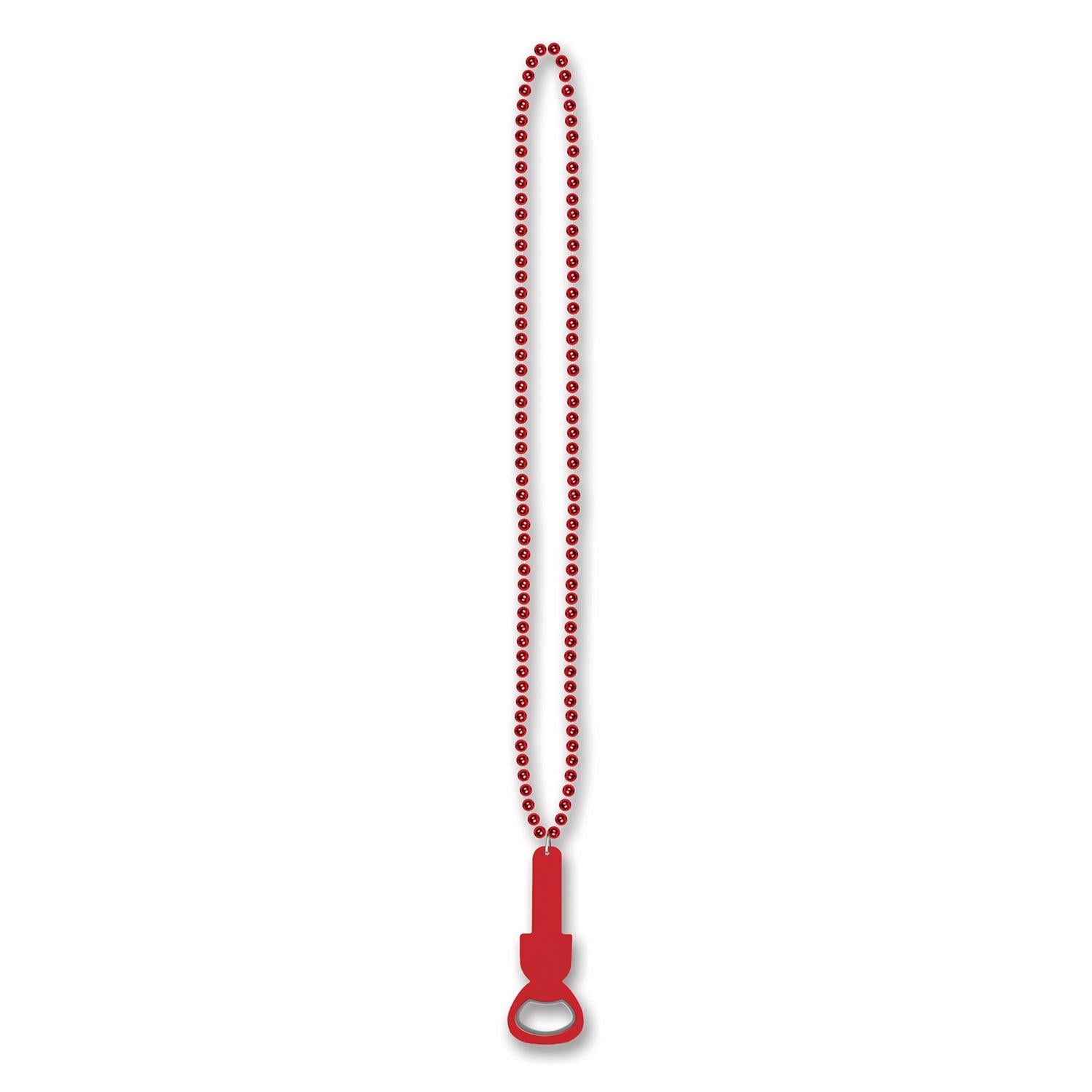 12 Pack Bead Necklaces with Bottle Opener - Red Mardi Gras Party Accessories for Festivals, Parades & Costume Parties