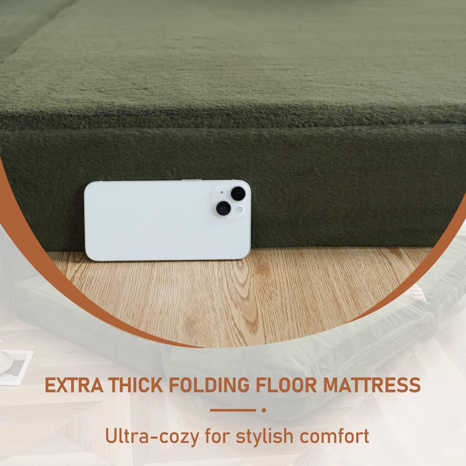 MAXYOYO Extra Thick Faux Fur Bean Bag Bed - Foldable Sofa Bed & Floor Mattress for Adults (54x95 Inch, Olive Green) | Washable Cover, Full Size Trifold Design | Perfect for Living Rooms, Dorms, Guest Beds & Lounge Areas