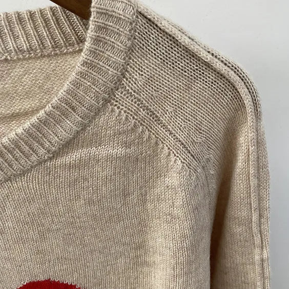 Wool Blend Alma Heart Jacquard Knit Sweater | Women's Winter Pullover | Cozy Casual & Office Wear
