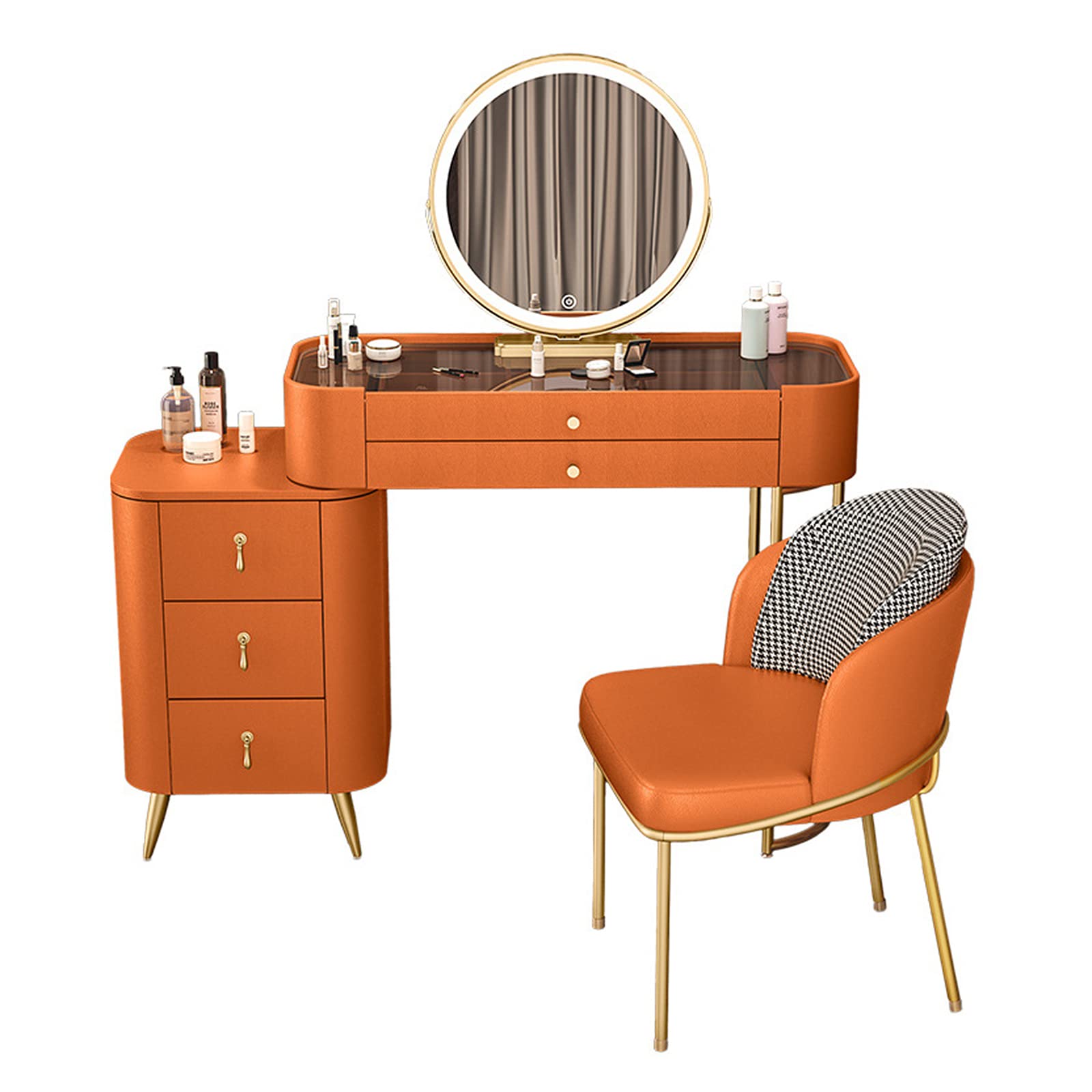 5-Drawer Makeup Vanity Table with LED Lighted Mirror, Tempered Glass Top & Stool - Elegant Dressing Desk for Girls, Perfect for Bedroom, Salon & Bridal Makeup