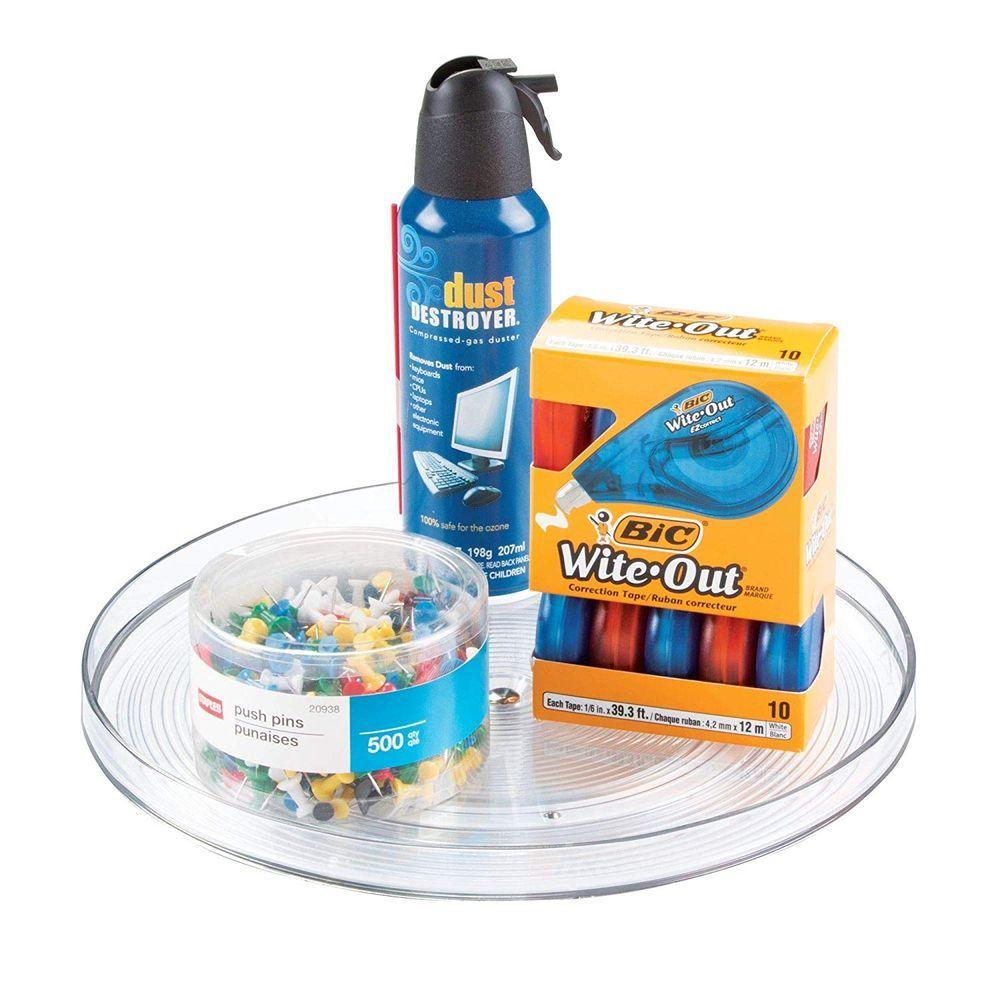 iDesign Linus Clear Plastic Turntable - 12 Inch Spinning Lazy Susan for Kitchen, Pantry, and Bathroom Organization | Durable and Stylish Storage Solution for Spices, Makeup, and More