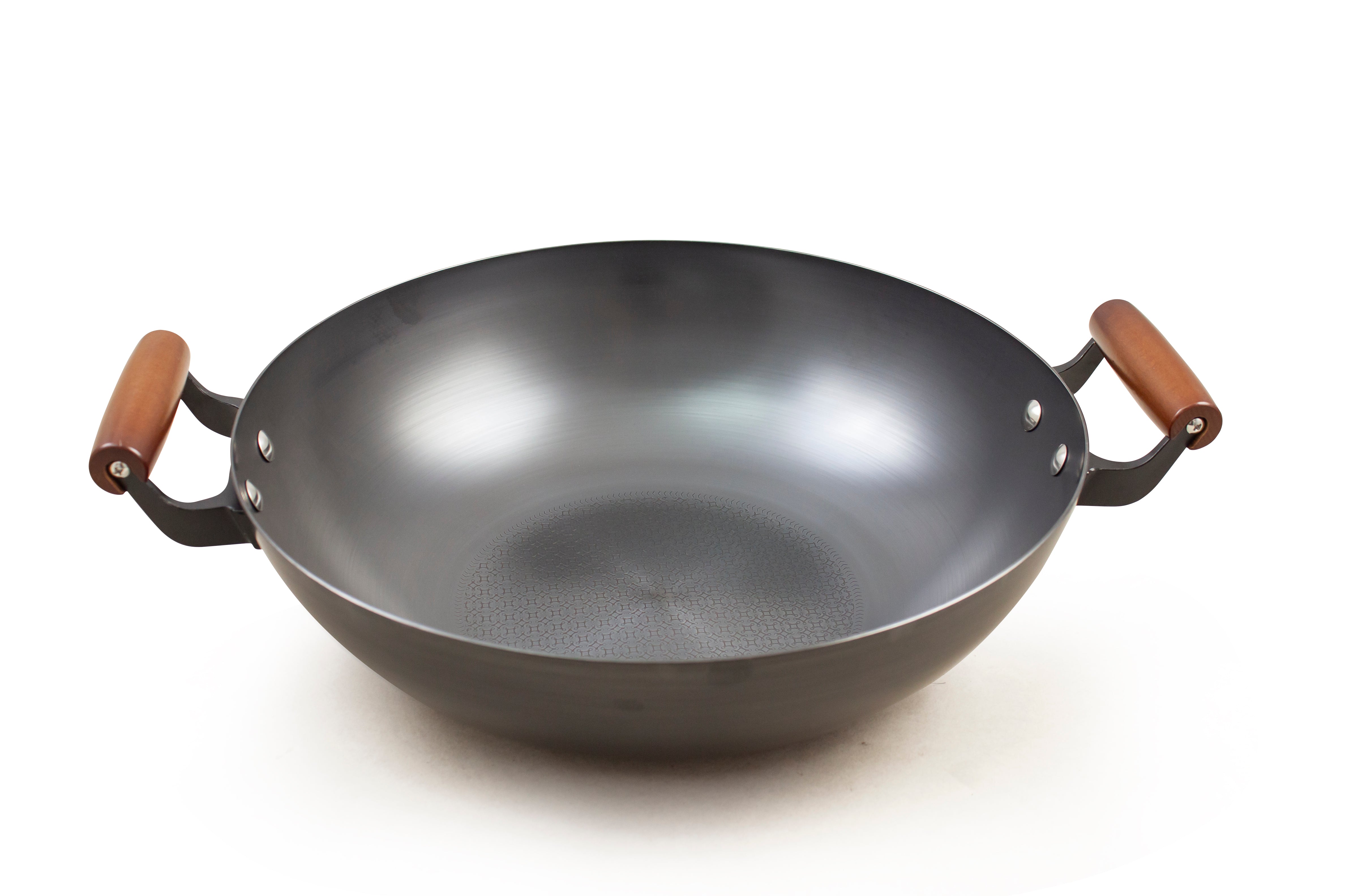 Premium 34cm Dual Ear Spin Pressed Steel Wok - Professional Chinese Stir Fry Pan for Home Cooking & Restaurant Use