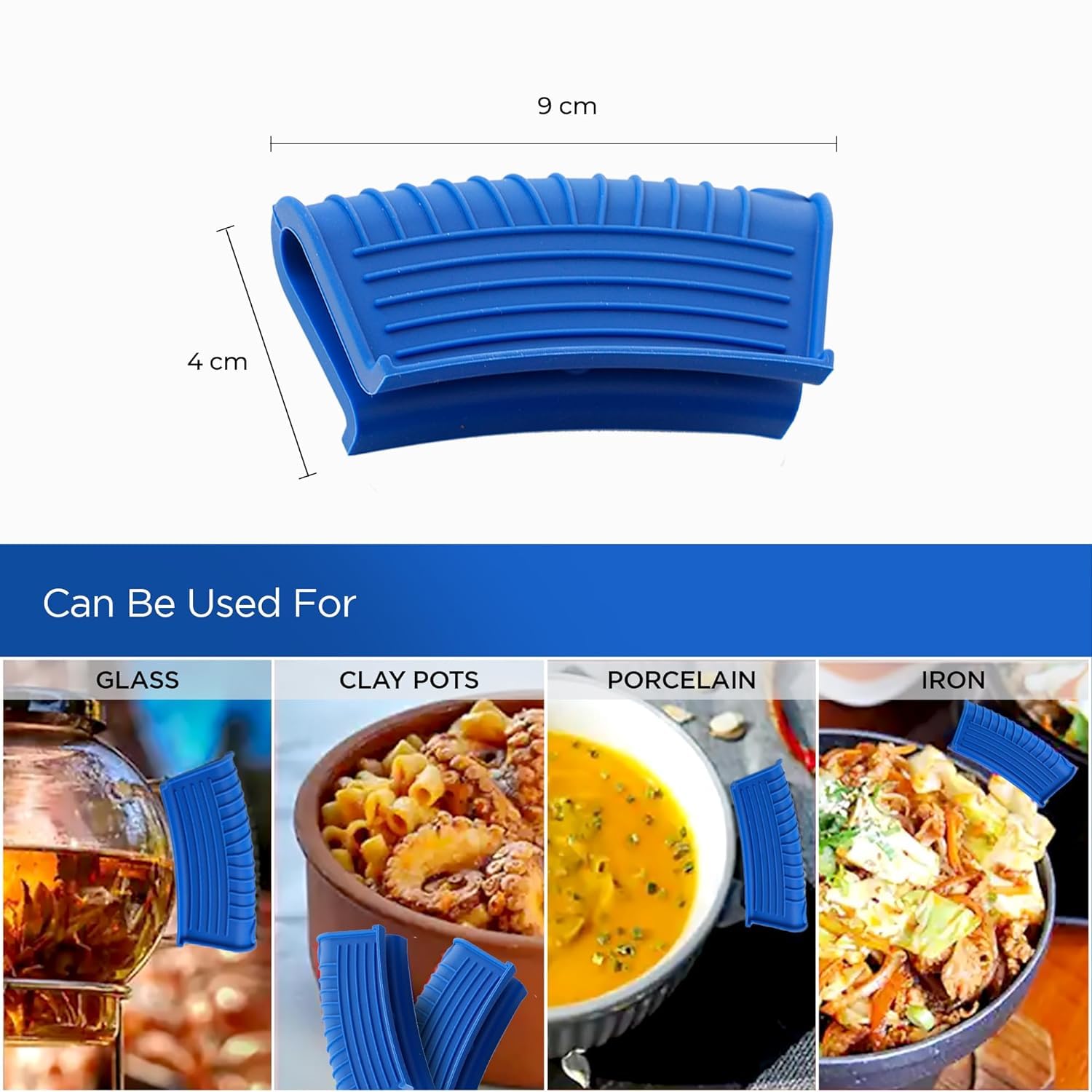 Kuber Industries Silicone Hot Handle Holder Set of 2 - Heat Resistant, Non-Slip Pot Holders for Stove, Oven & Grill - Blue Kitchen Handle Covers for Safe Cooking & Baking