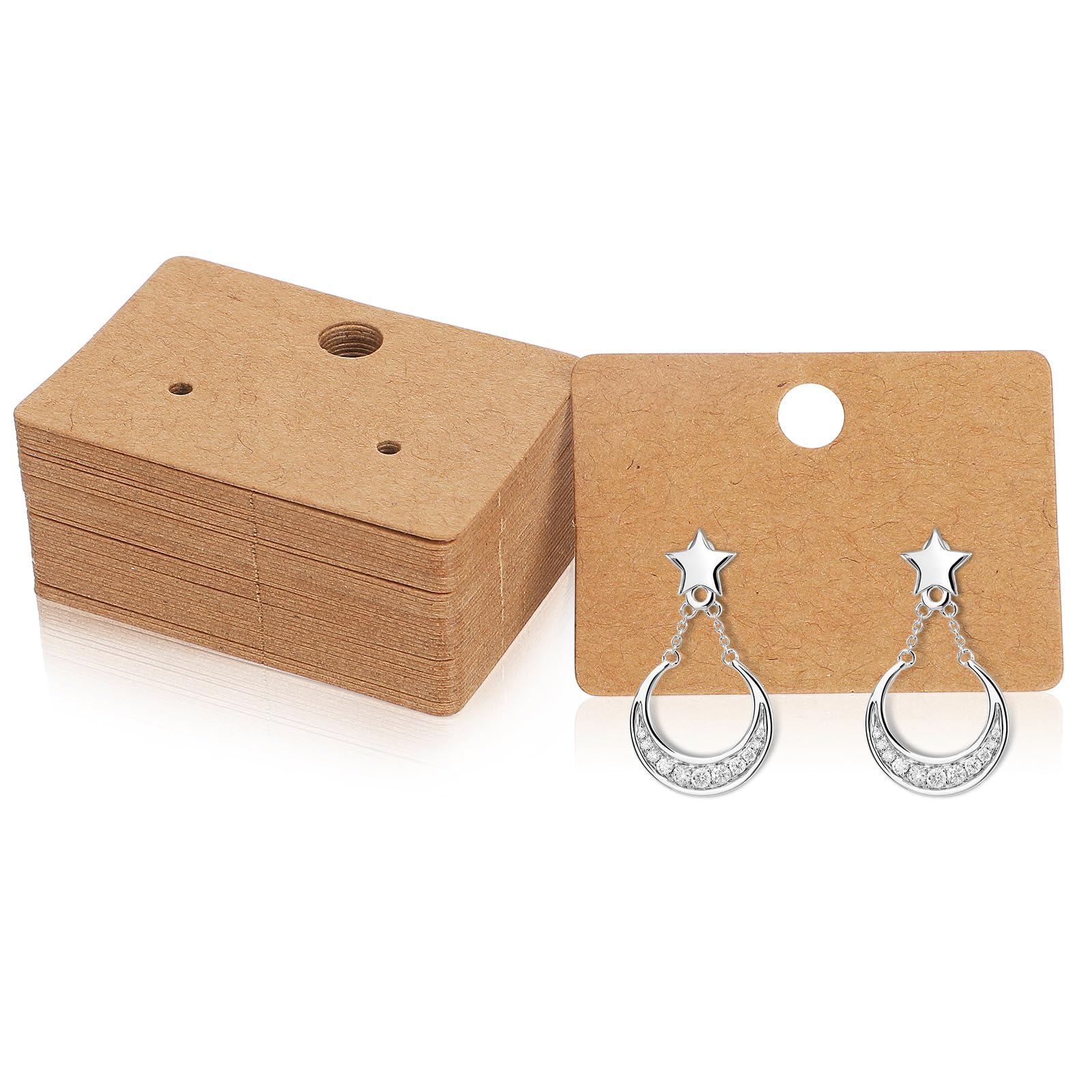 100 Pcs Kraft Paper Earring Display Cards - Hanging Jewelry Tags for Ear Studs & Earrings - Durable Earring Holder for Boutique, Craft Show & Retail Store Displays (Brown)
