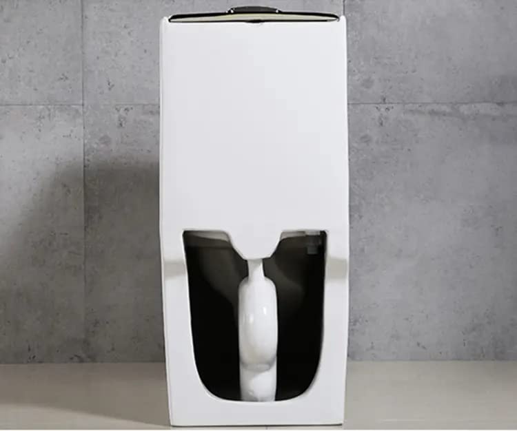 InArt Syphonic Washdown Flush Ceramic One-Piece Western Toilet - Glossy Black & White Modern Water Closet Commode for Bathroom, Home & Office Use