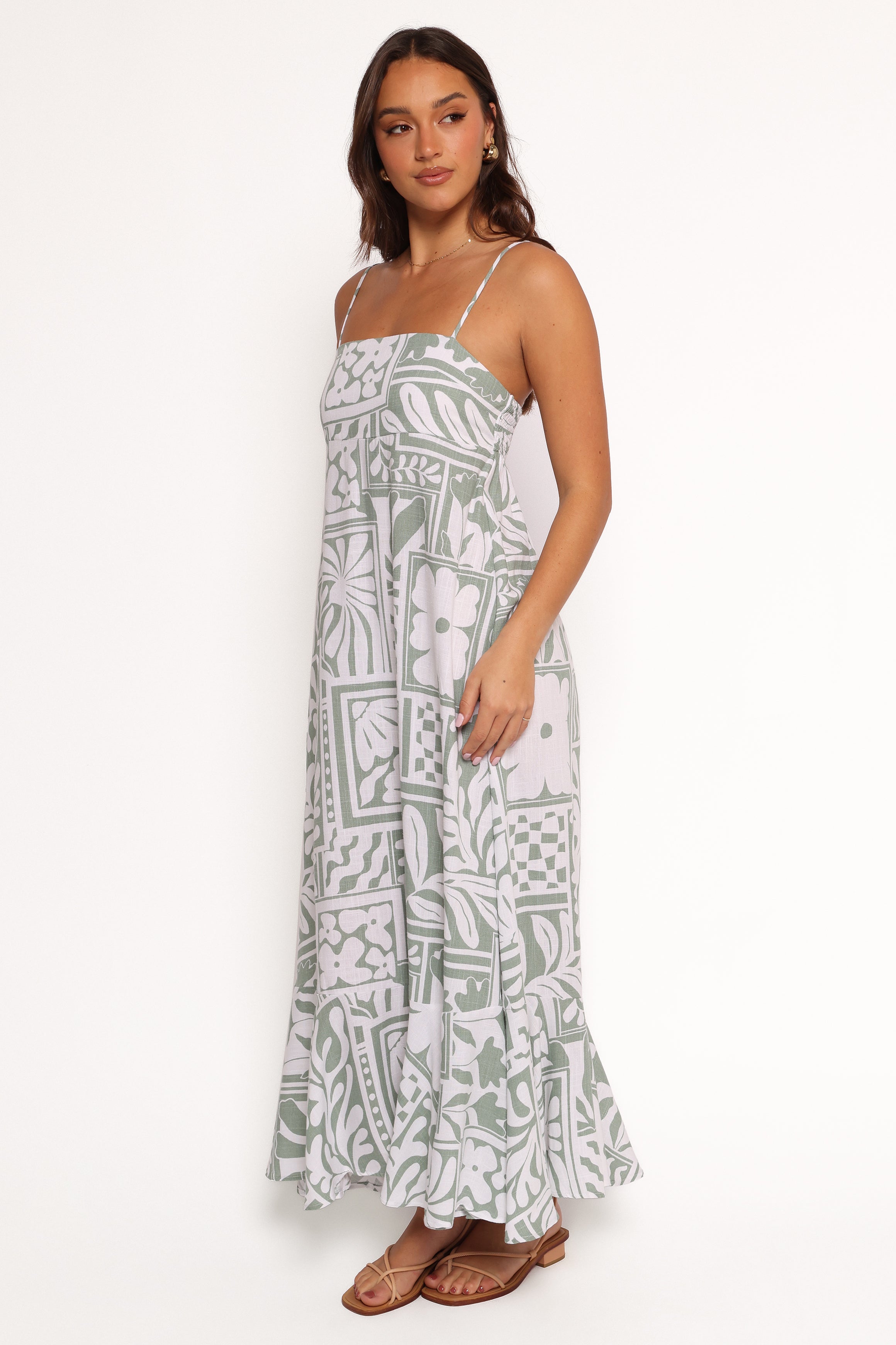 Kelsie Midi Dress - Sage Print Floral Summer Dress for Women | Casual & Wedding Guest Outfit