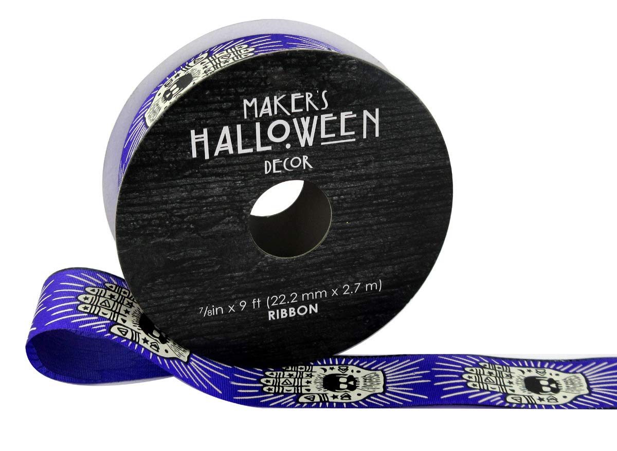 Maker's Halloween Ribbon 7/8'' x 9' - Purple Tarot Hands Design - Perfect for DIY Crafts, Gift Wrapping & Halloween Decorations