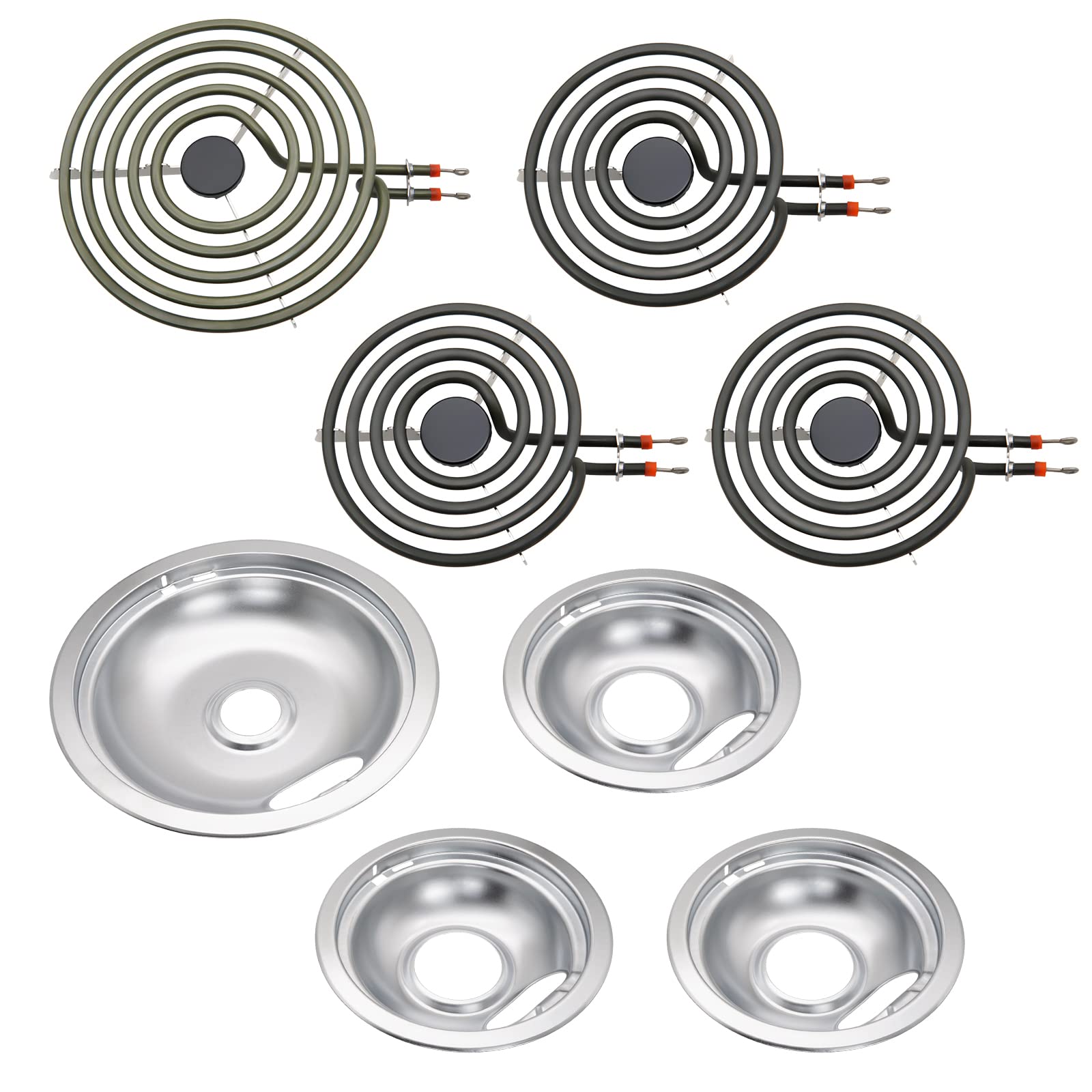 Siwdoy Chrome Drip Pan Set & Burner Surface Elements W10196405 W10196406 MP21YA MP15YA - Compatible with Whirlpool Range Oven - Perfect for Kitchen Stove Top Protection & Easy Cleaning