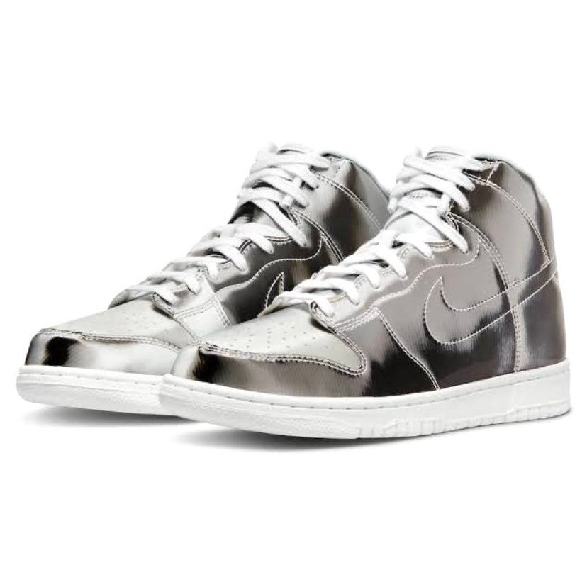 Nike Dunk High CLOT Flux Metallic Silver White Sneakers - Limited Edition Basketball Shoes for Men & Women - Perfect for Streetwear, Casual Outfits & Sneaker Collectors