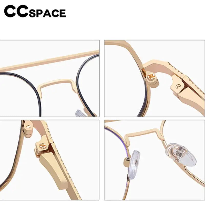 CCspace Unisex Full Rim Large Square Double Bridge Alloy Eyeglasses 57238 - Stylish Lightweight Frame for Men & Women - Perfect for Reading, Work, and Everyday Wear