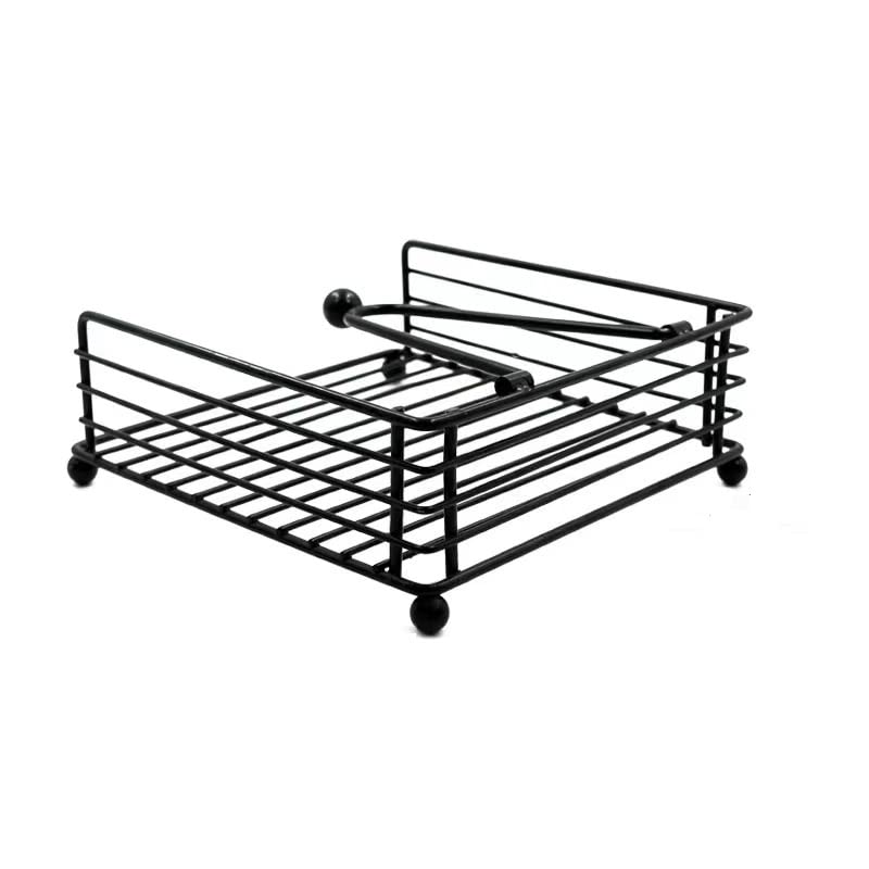 Black Metal Napkin Holder with Weighted Arm - 7x7 Inch Flat Napkin Dispenser for Kitchen, Restaurant & Bathroom - Perfect for Cocktail Parties, Dining Tables & Home Decor