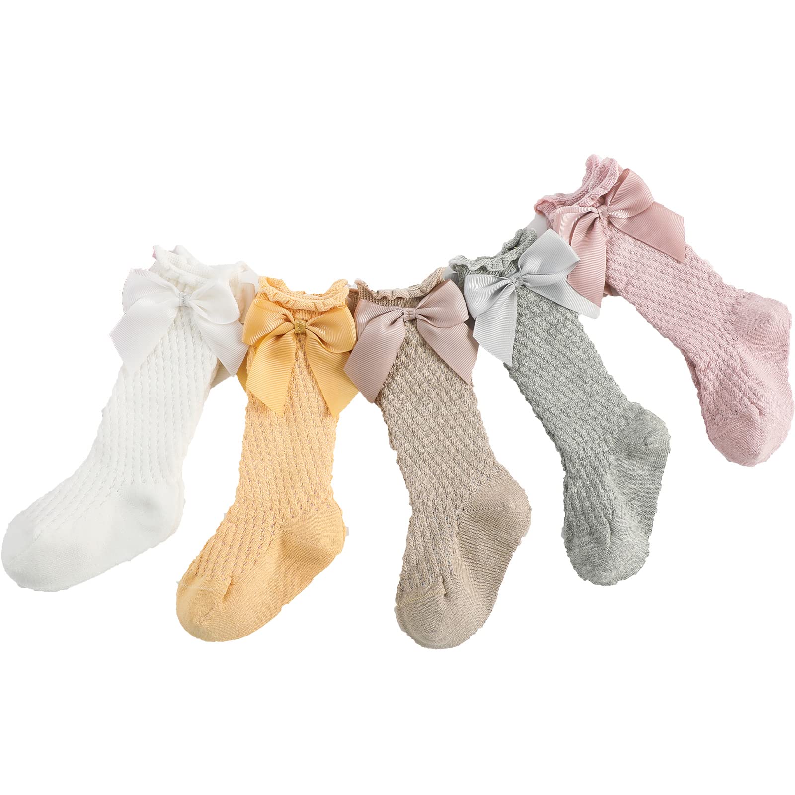 Baby Girls Knee High Socks - Breathable Cotton Toddler Dress Socks with Bowknot Design - Perfect for School, Parties & Special Occasions