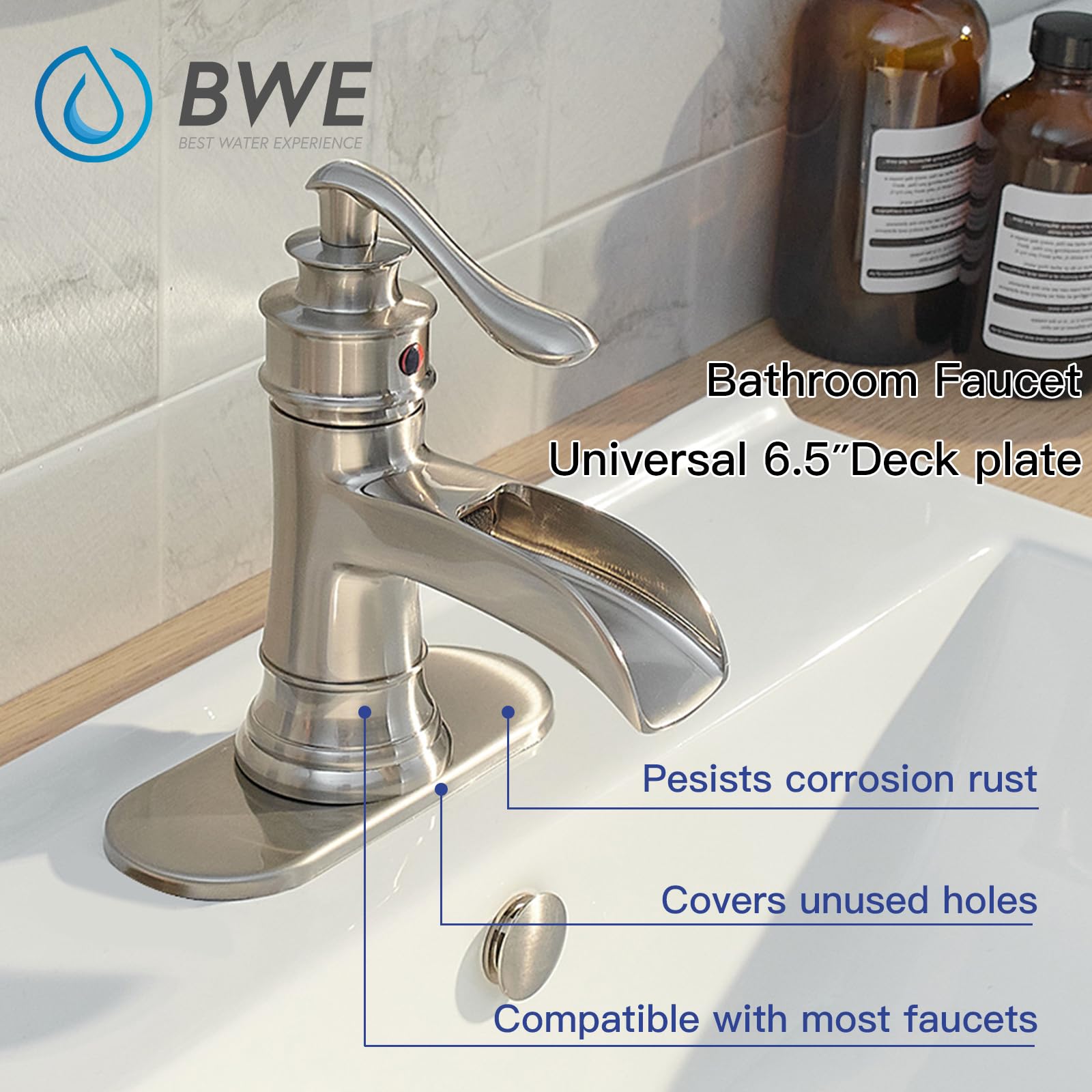 BWE 6 Inch Bathroom Vanity Sink Faucet with 4