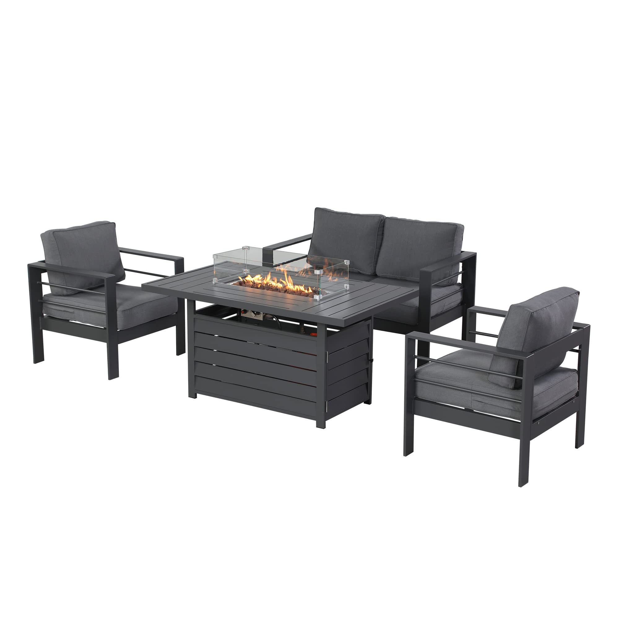 Wisteria Lane 4-Piece Aluminum Patio Furniture Set with 54-Inch CSA Certified Propane Fire Pit Table - Dark Grey Outdoor Metal Sofa Set for Backyard, Garden & Poolside Relaxation