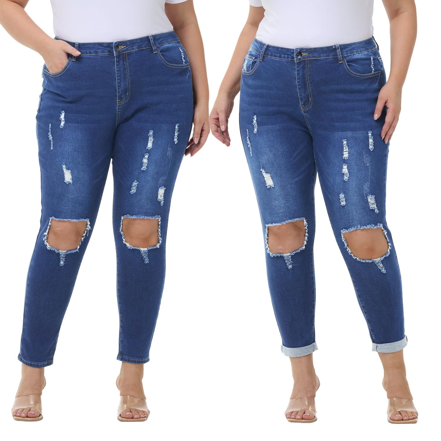 Tulucky Women's Plus Size Boyfriend Jeans - Distressed Ripped Denim Pants with Stretch, Comfortable Skinny Fit for Casual Wear & Everyday Outfits