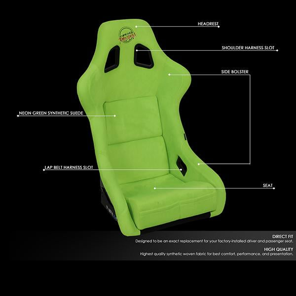 Premium Large Green Alcantara Fabric Bucket Racing Seat - Universal Fit for Cars, Trucks & SUVs - High-Performance Comfort for Racing, Drifting & Daily Driving