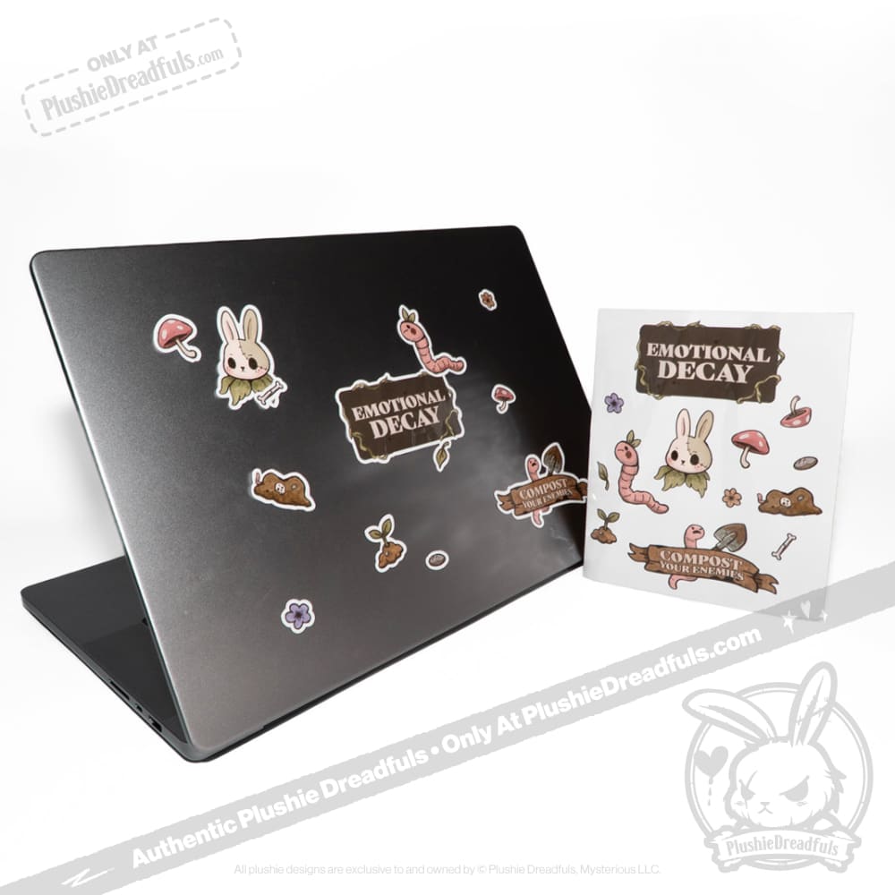 Plushie Dreadfuls Compost Your Enemies Sticker Sheet - Unique Funny Stickers for Laptops, Water Bottles & DIY Crafts | Dark Humor Gifts for Friends